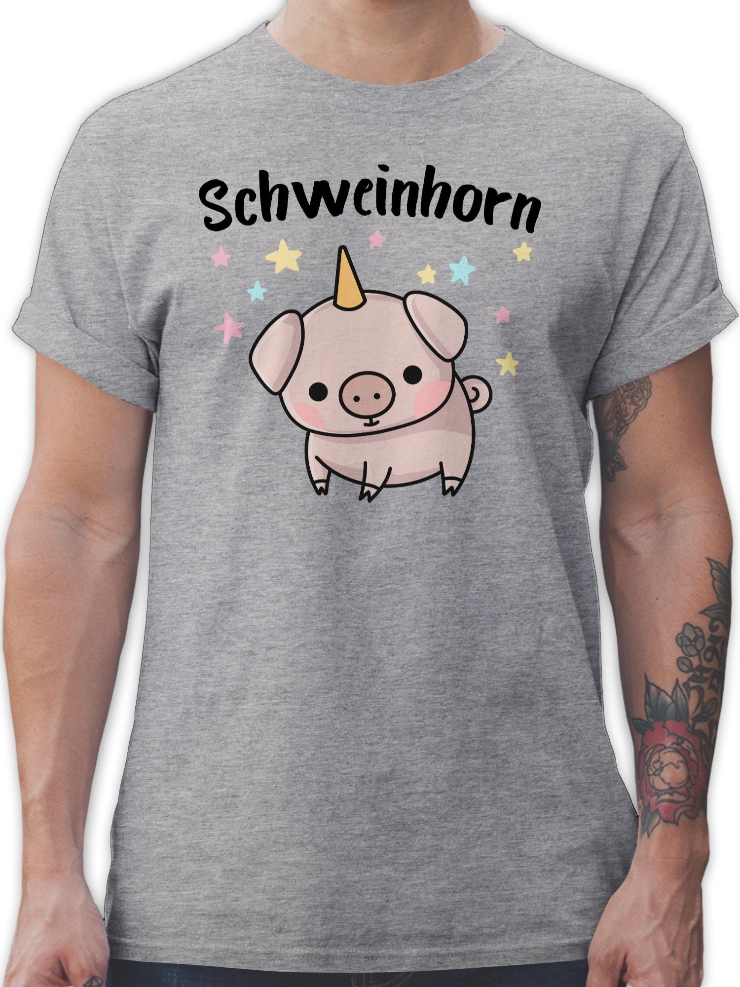 Shirtracer T-Shirt Schweinhorn Karneval Outfit 2 Grau meliert