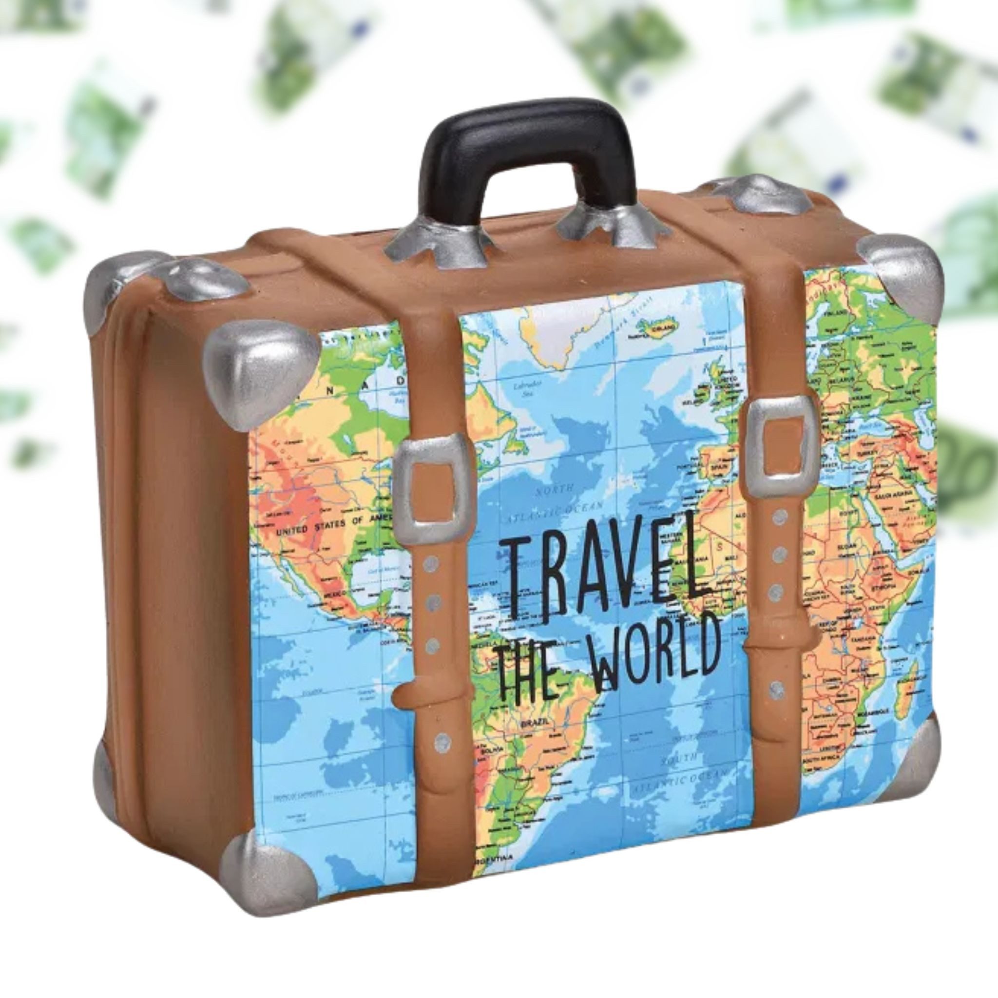 matches21 HOME & HOBBY Spardose Große Spardose Reise-Koffer braun 13 cm Urlaubskasse mit Schlüssel, Keramik Sparbüchse abschließbar