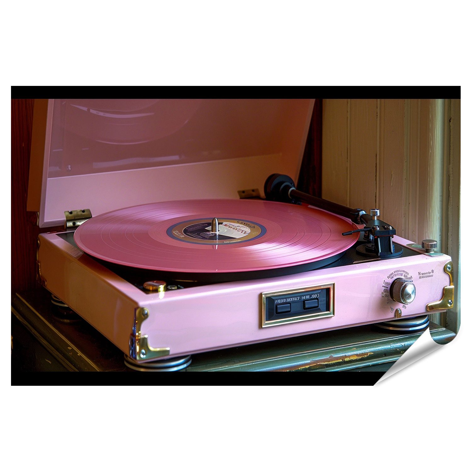 islandburner Poster, Rosa Schallplattenspieler mit Vinyl in Vintage Optik günstig online kaufen