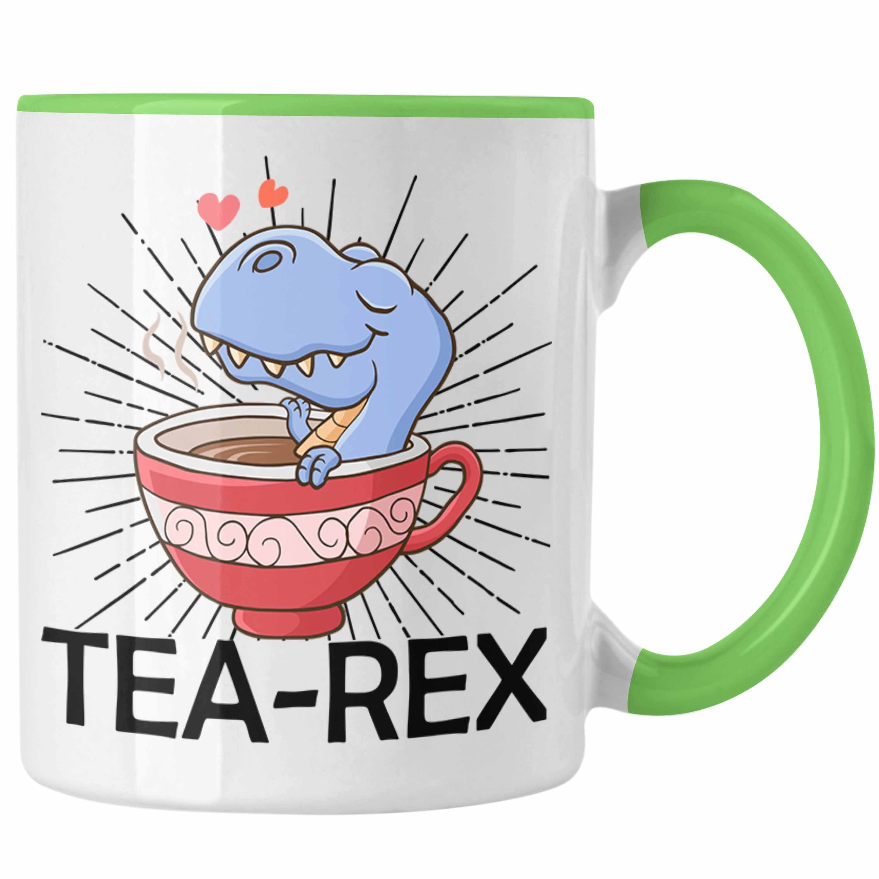 Trendation Tasse Trendation - Tea Rex Tasse Geschenk Wortspiel T-Rex Dinosaurier Geschenkidee Grün