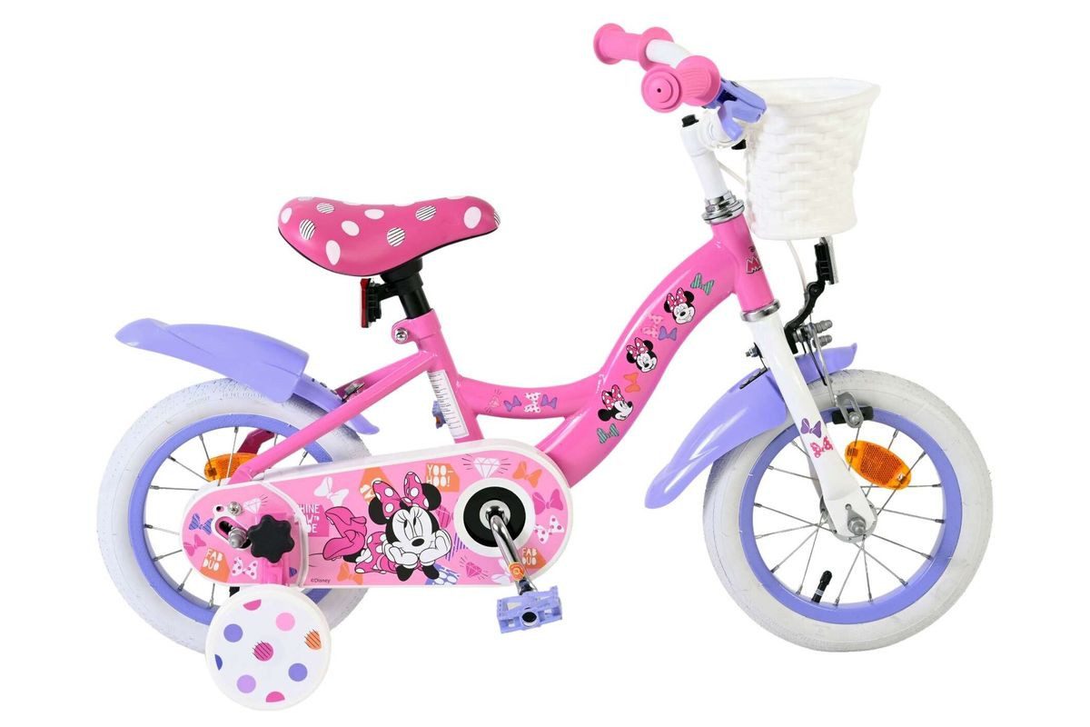 Volare Kinderfahrrad 12 Zoll Kinderfahrrad Mädchenfahrrad Fahrrad Minnie Mouse 20522-CB12, Rücktritt, Korb, Stützräder