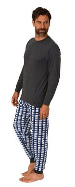 Normann Pyjama Normann Herren Pyjama lang mit Bündchen und karierter Jersey Hose