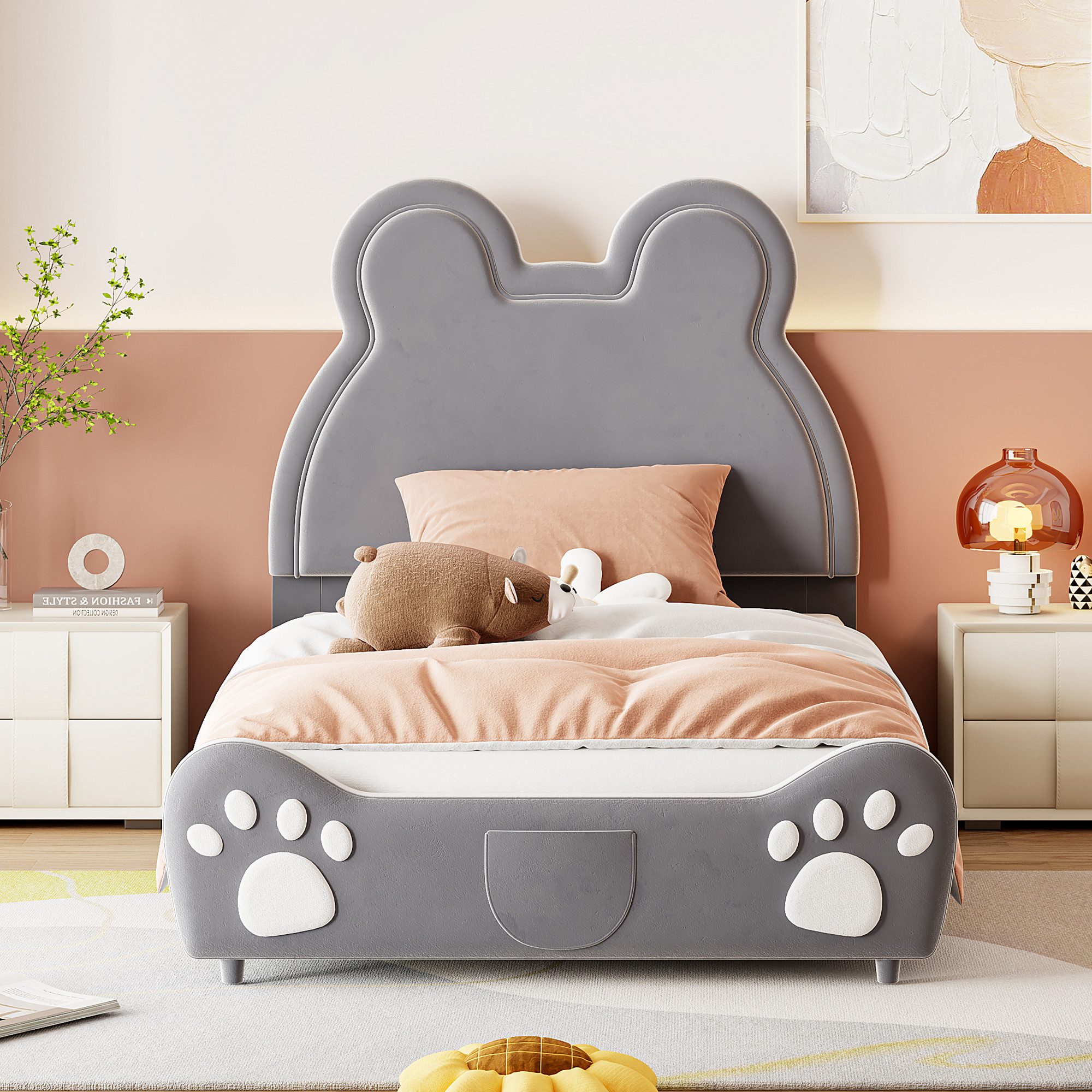 Flieks Polsterbett, Bärenform Kinderbett Einzelbett 90x200cm günstig online kaufen