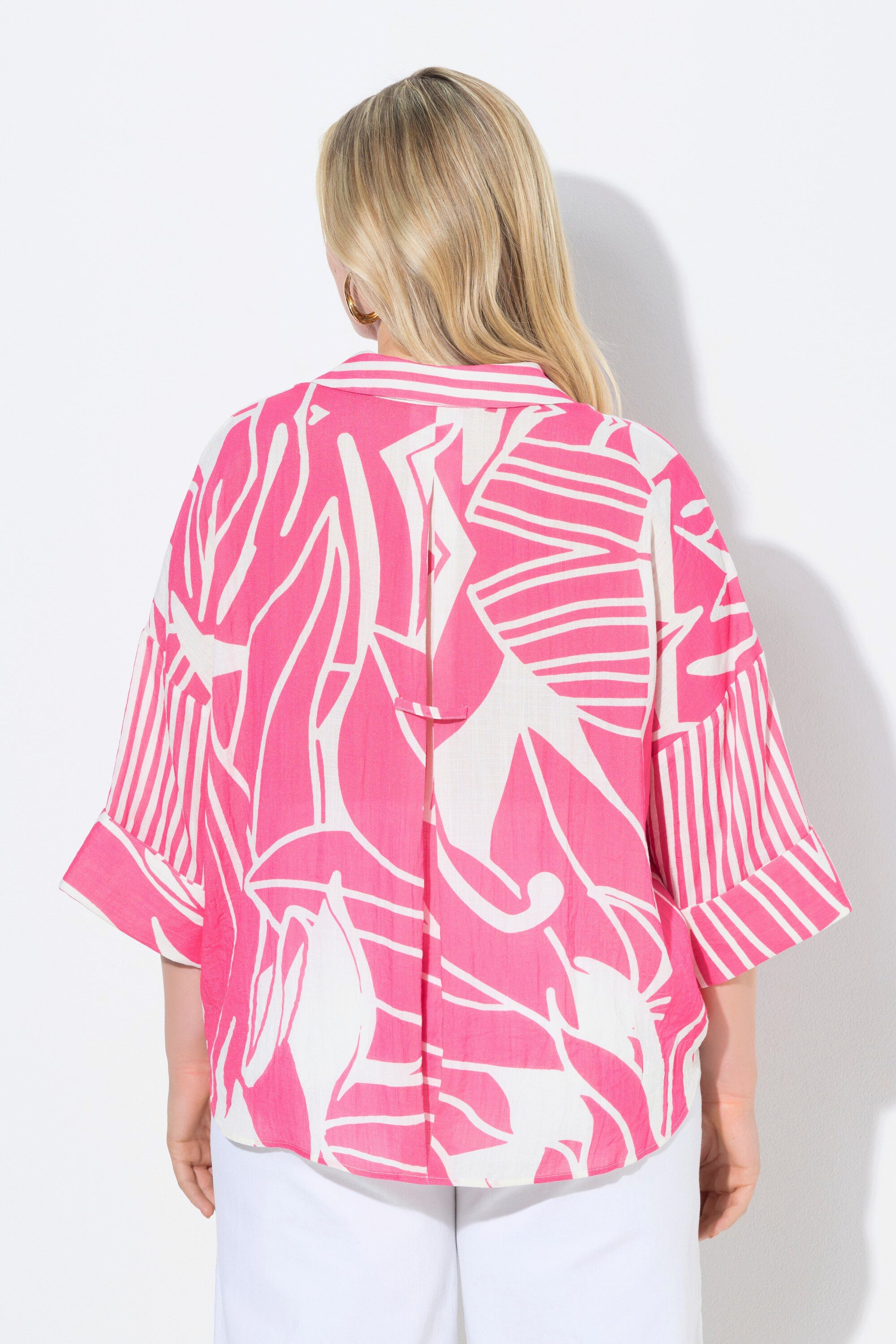 Ulla Popken Longbluse Bluse Blüten Oversized Hemdkragen 3/4-Arm