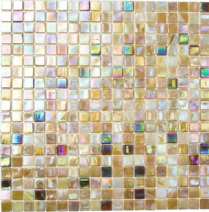 Mosani Mosaikfliesen Glasmosaik Mosaikfliesen beige braun irisierend Sand Wand