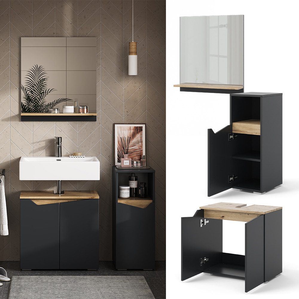 Vicco Badmöbel-Set Marelle, Anthrazit/Artisan-Eiche, 3 Teile, mit Midischra günstig online kaufen