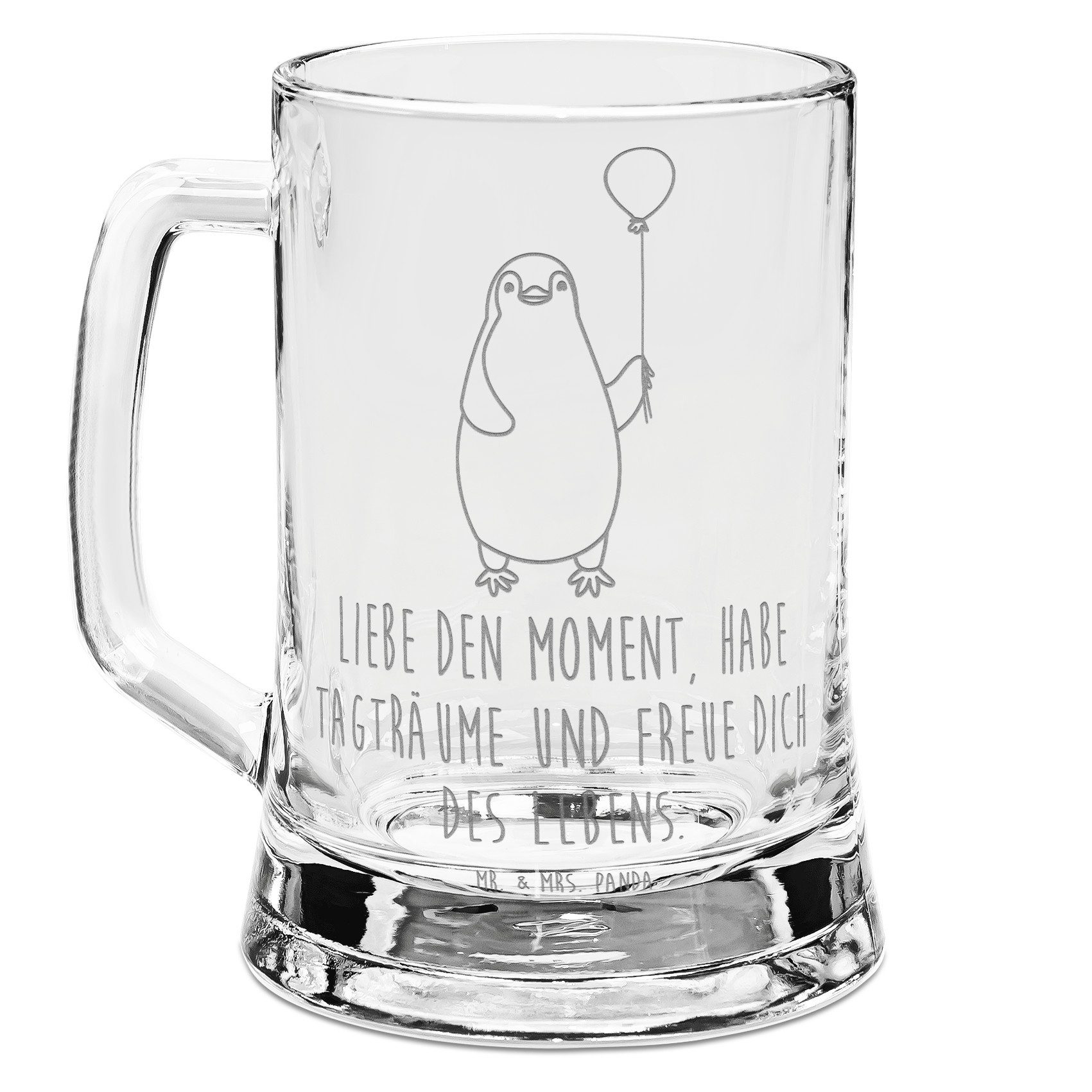 Mr. & Mrs. Panda Bierkrug Pinguin Luftballon - Transparent - Geschenk, beste Freundin, Bierkrug, Premium Glas, Auffällige Gravur