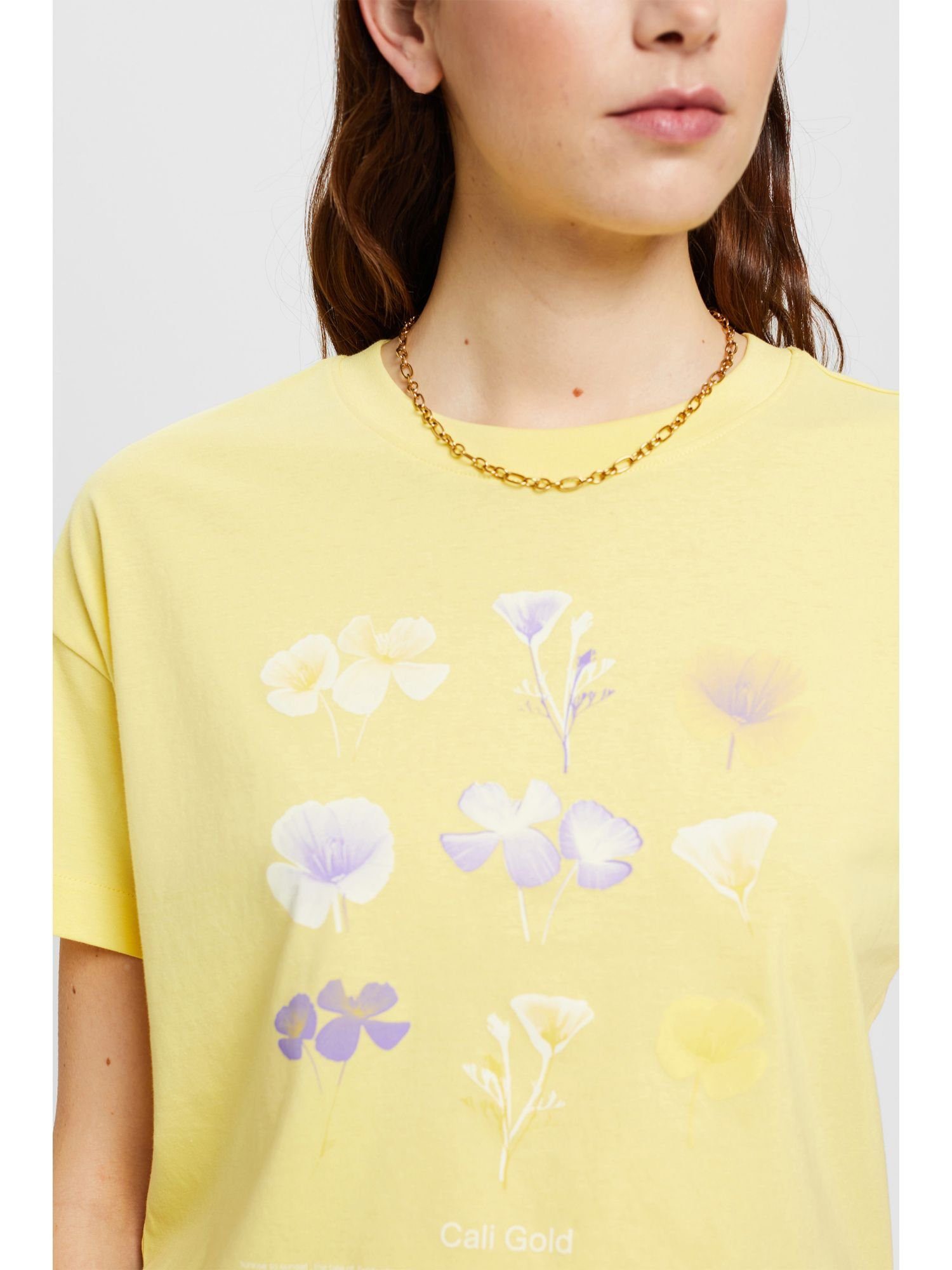 Print LIGHT T-Shirt der Esprit mit floralem auf (1-tlg) edc by YELLOW T-Shirt Brust