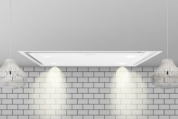 KAUFMANN Deckenhaube Tegmento 90 WH+Schlauch, Dunstabzugshaube 90 cm, 850m³/ h, Weiß Glas, Ab-Umluft