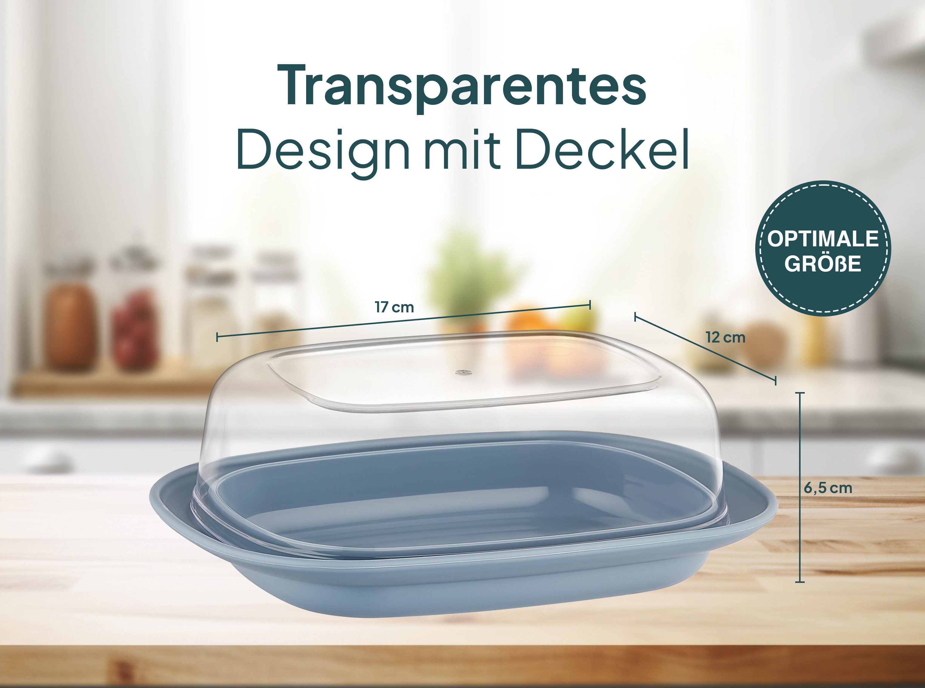 uandu home Butterdose mit Deckel Kunststoff, Butterbehälter, Butter dish, Butterdosen, (Butterschale mit Deckel, Butterdose spülmaschinenfest, Butterbox, Butter Box Dose)