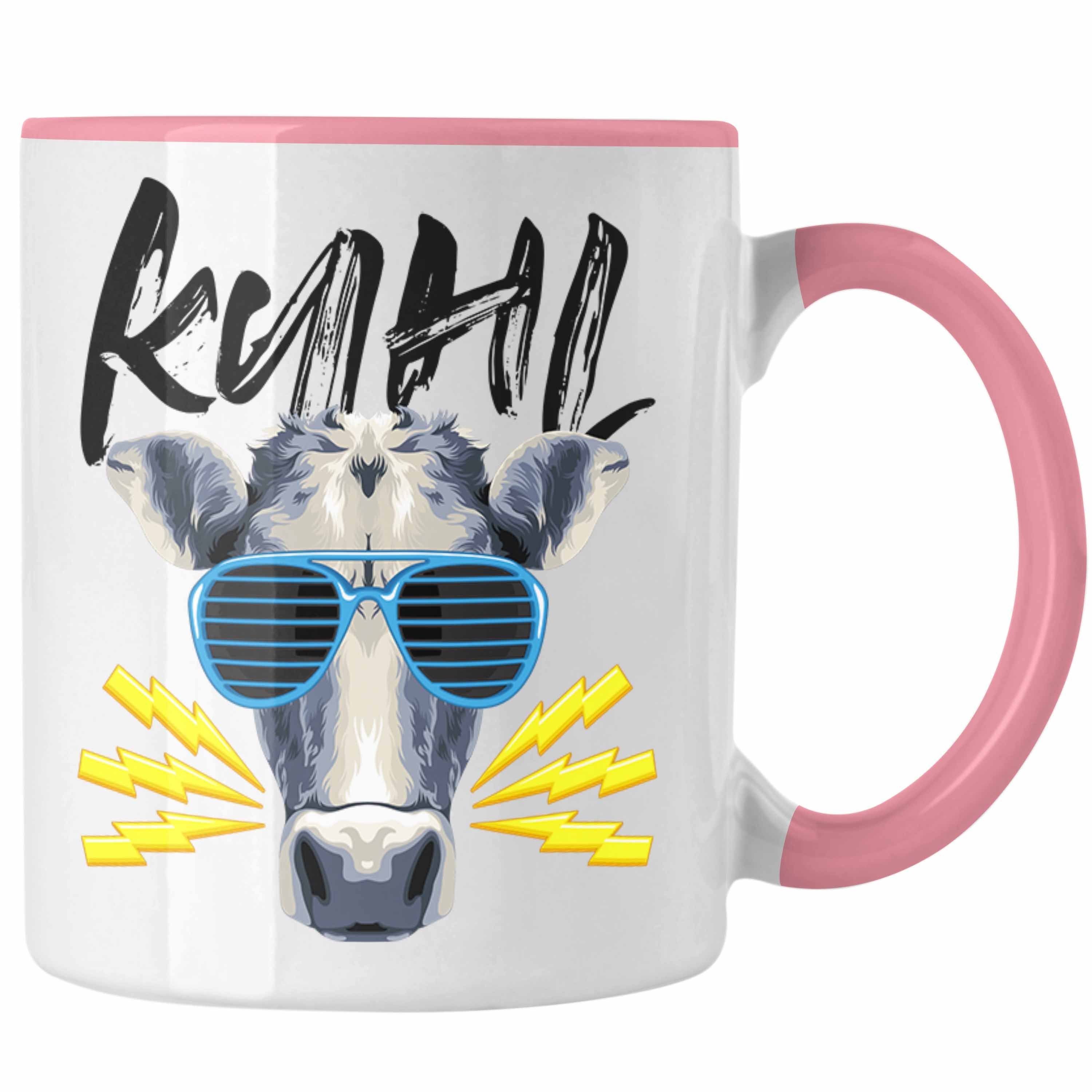 Trendation Tasse Trendation - Lustiges Kuhl Sonnenbrille Kuh Bauer Geschenk Lustiger Spruch Landwirt Geschenkidee Geburtstag Weihnachten. Rosa