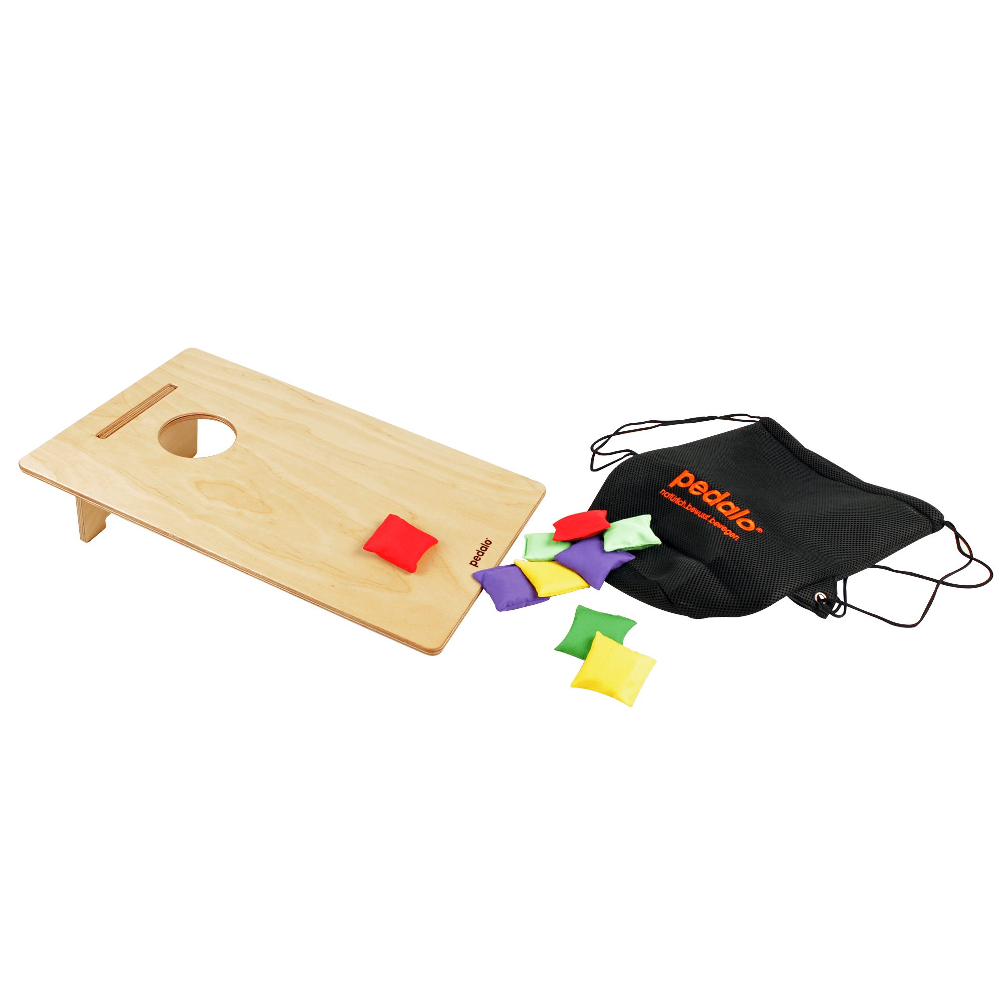 pedalo® Spiel Cornhole Kids I Geschicklichkeit I Indoor & Outdoor, Wurfspiel, Steckbar inkl. Mesh-Rucksack