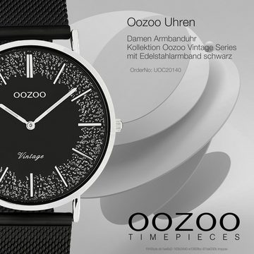 OOZOO Quarzuhr Oozoo Damen Armbanduhr schwarz Analog, (Analoguhr), Damenuhr rund, groß (ca. 40mm) Edelstahlarmband, Casual-Style