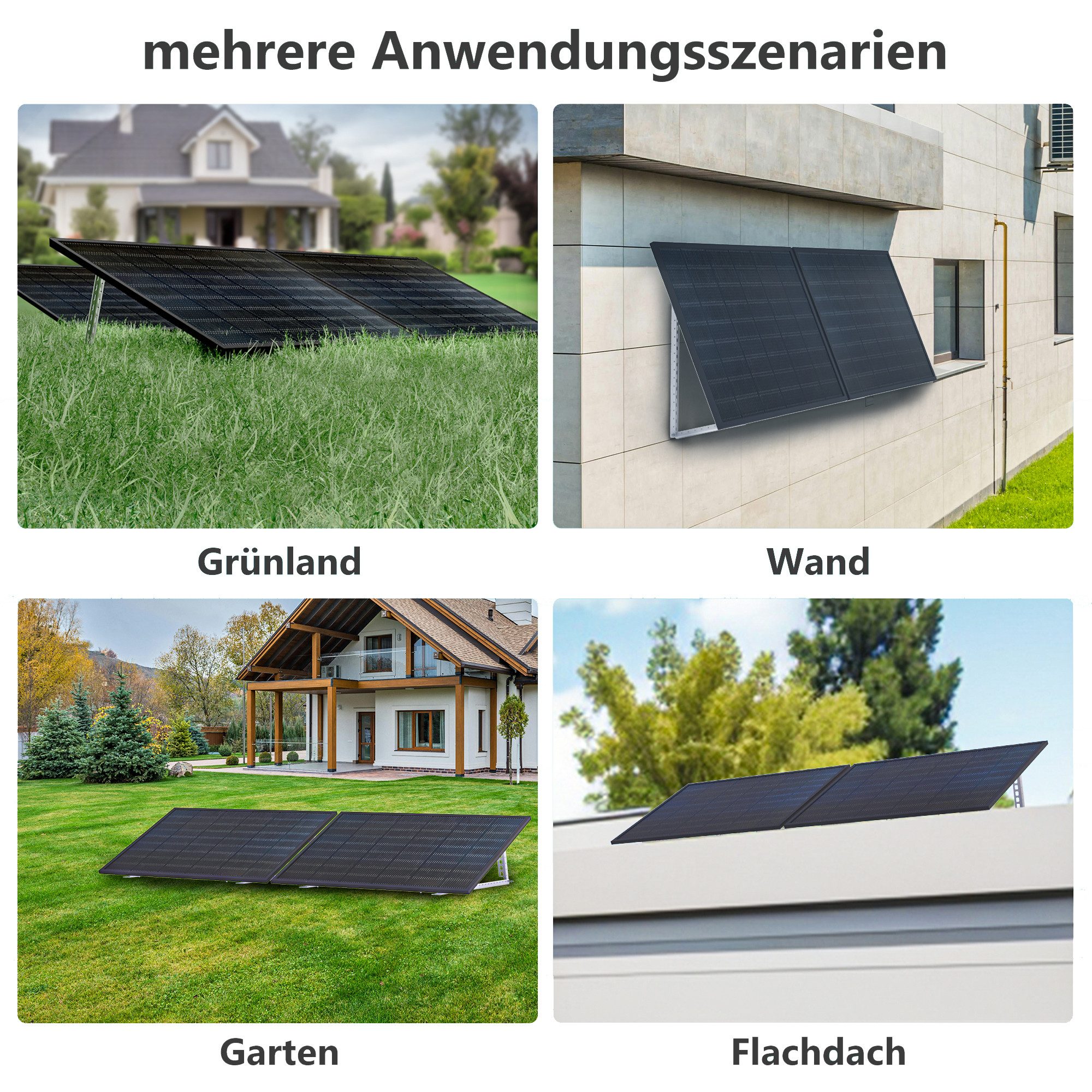 SolarMars Balkonkraftwerk mit Speicher Anker Solix Solarbank 2 E1600 Pro, 1000 W, (mit Solarbank 2 E1600 Pro System, Flachdach/Garten Halterung für 2 Solarmodule), 0% MwSt