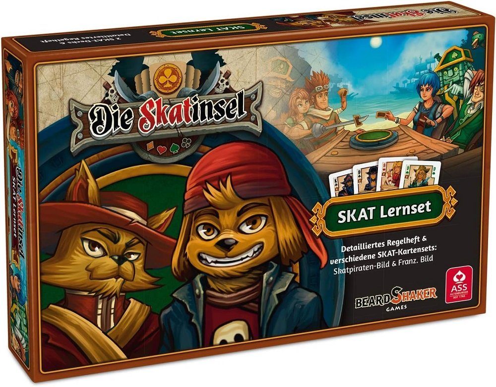 ASS Altenburger Spiel Die Skatinsel Skat-Kartensets Skatpiraten Spielkarten, Französisches Bild -Detailliertes Regelheft,Abenteuer Buch