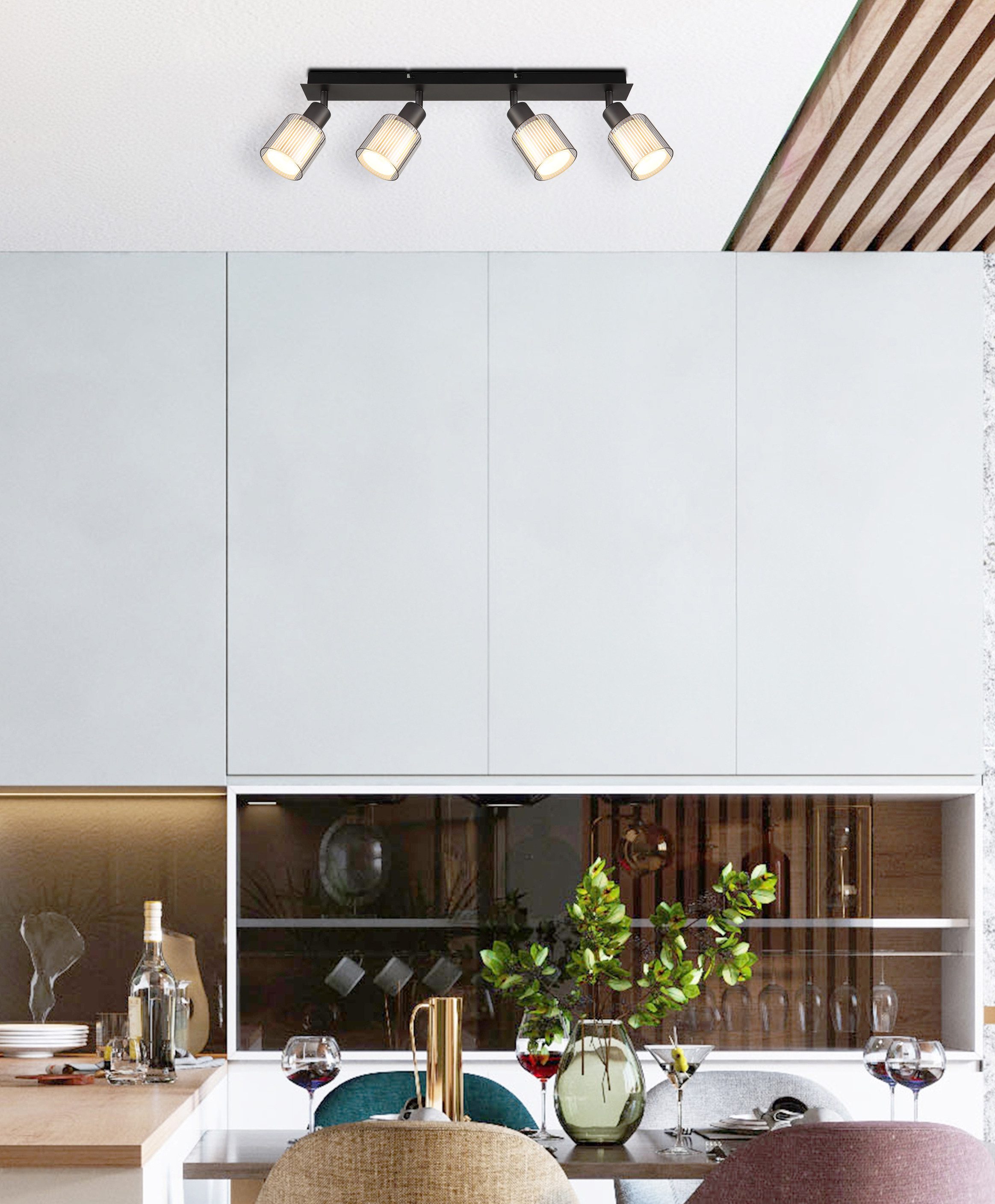 GLOBO LIGHTING Deckenspot VILLEGAS, ohne Leuchtmittel, Strahler Schwarz-Chrom, Glas verchromt/opal, E14