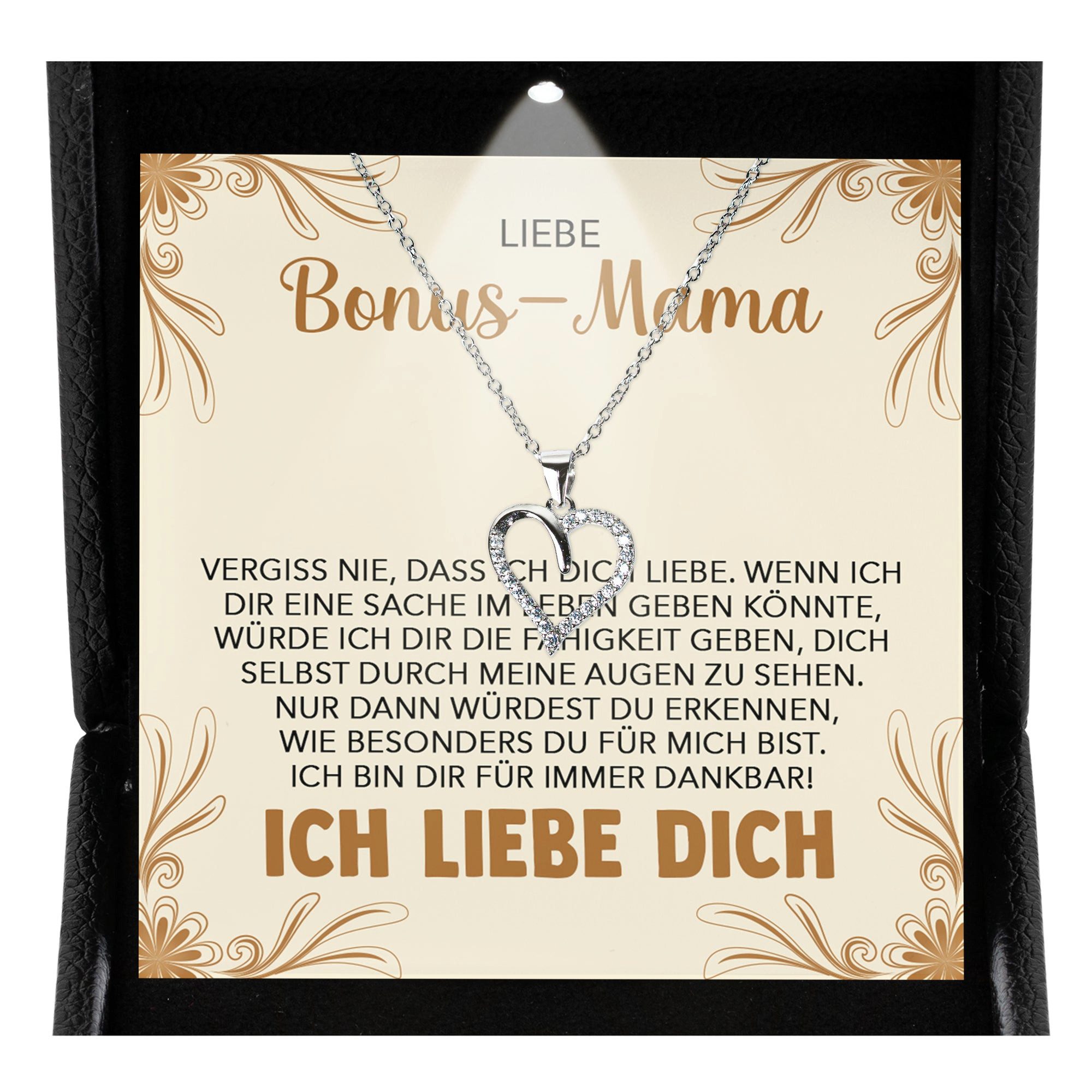 Schmuckset Stiefmutter Geschenk Muttertag Bonus-Mama Herz Halskette Geburtstag