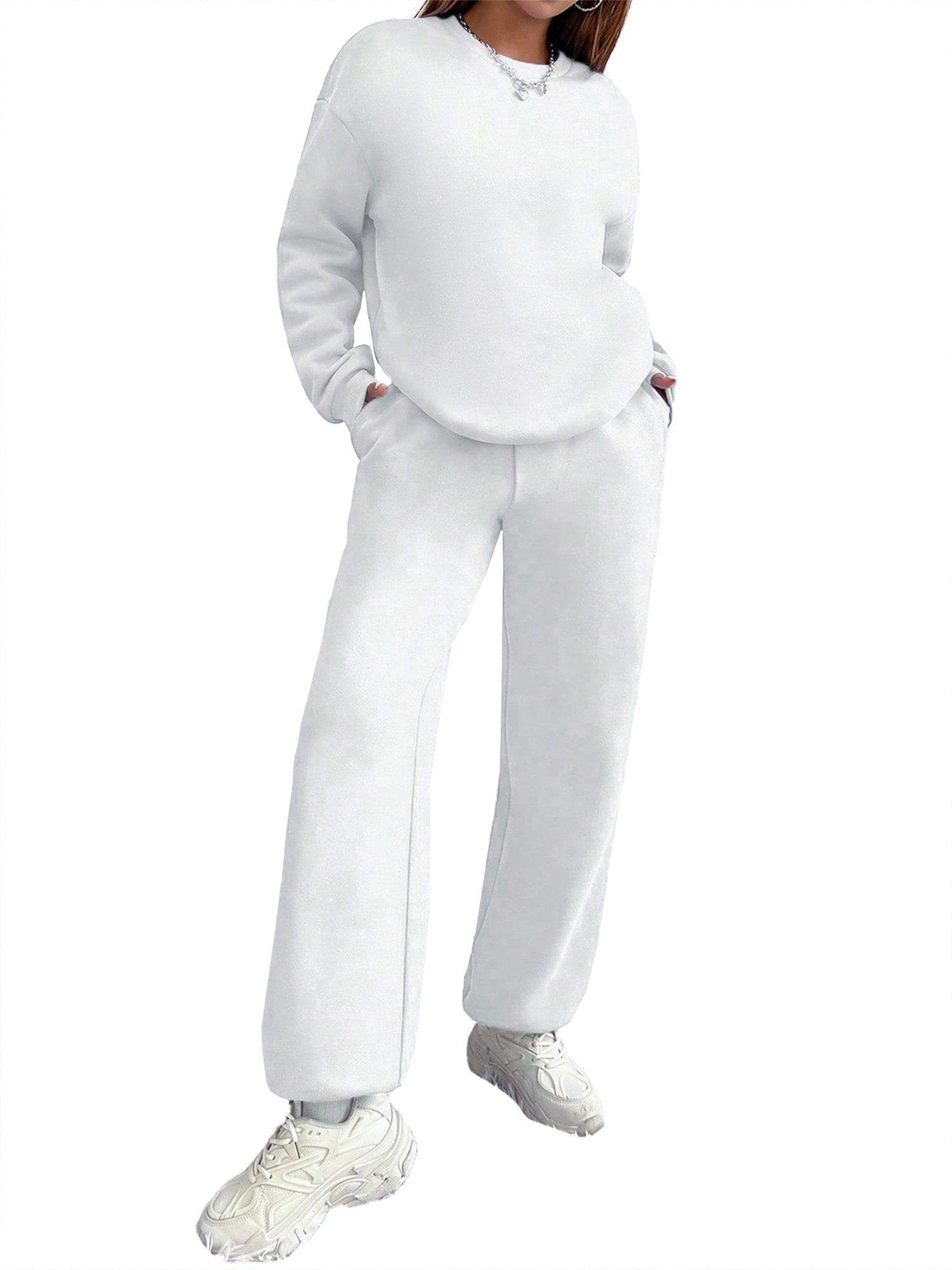 PYLIKE Jogginganzug Wintermode Fleecepullover Damen Oversized Lässiges 2-teiliges Set (Set, Sweatshirt & Jogginghose), Für Lounge, Sport & Alltag