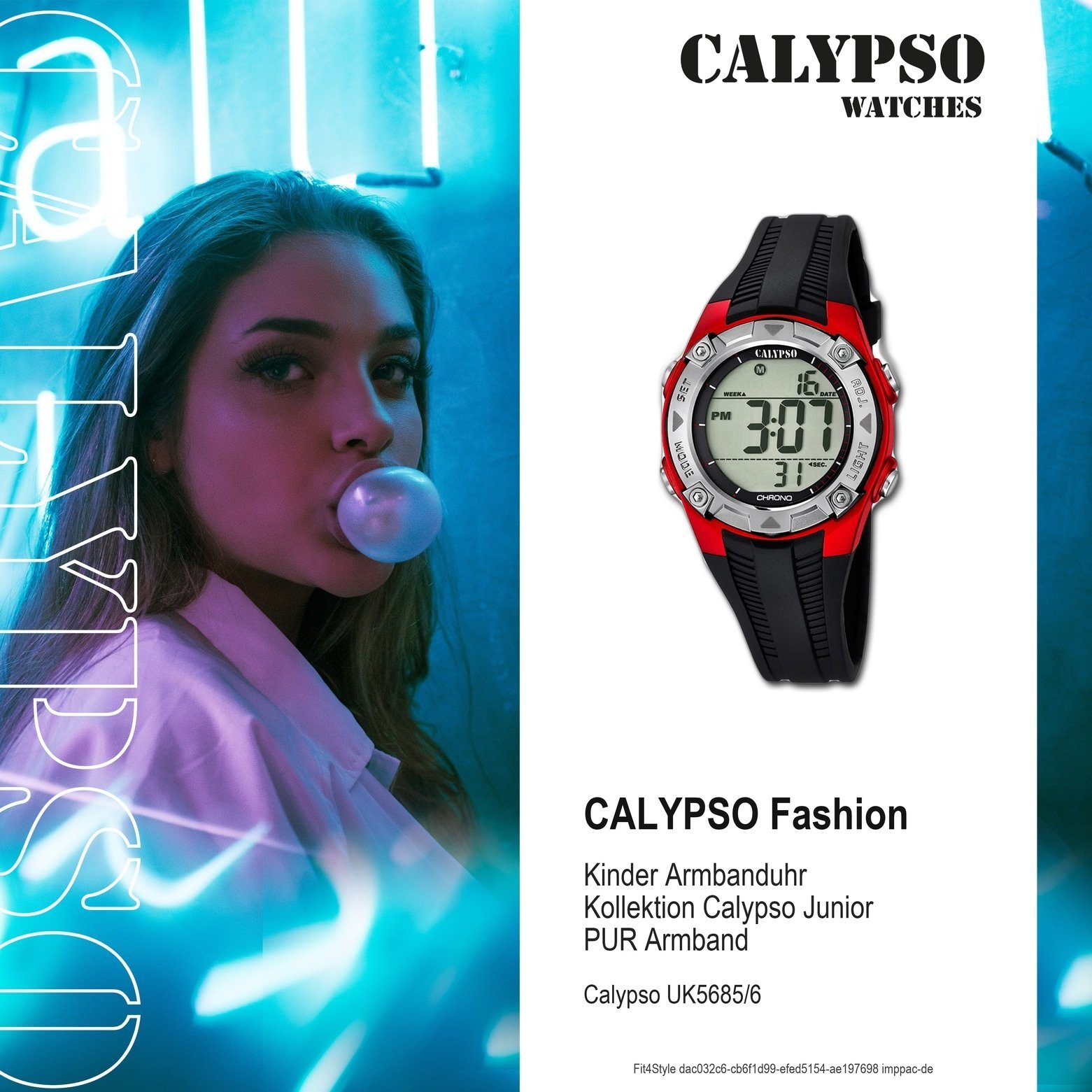 CALYPSO WATCHES Digitaluhr Calypso Uhr Fashion PURarmband Kunststoffband, Armbanduhr schwarz, K5685/6 Kinder rund, Kinder