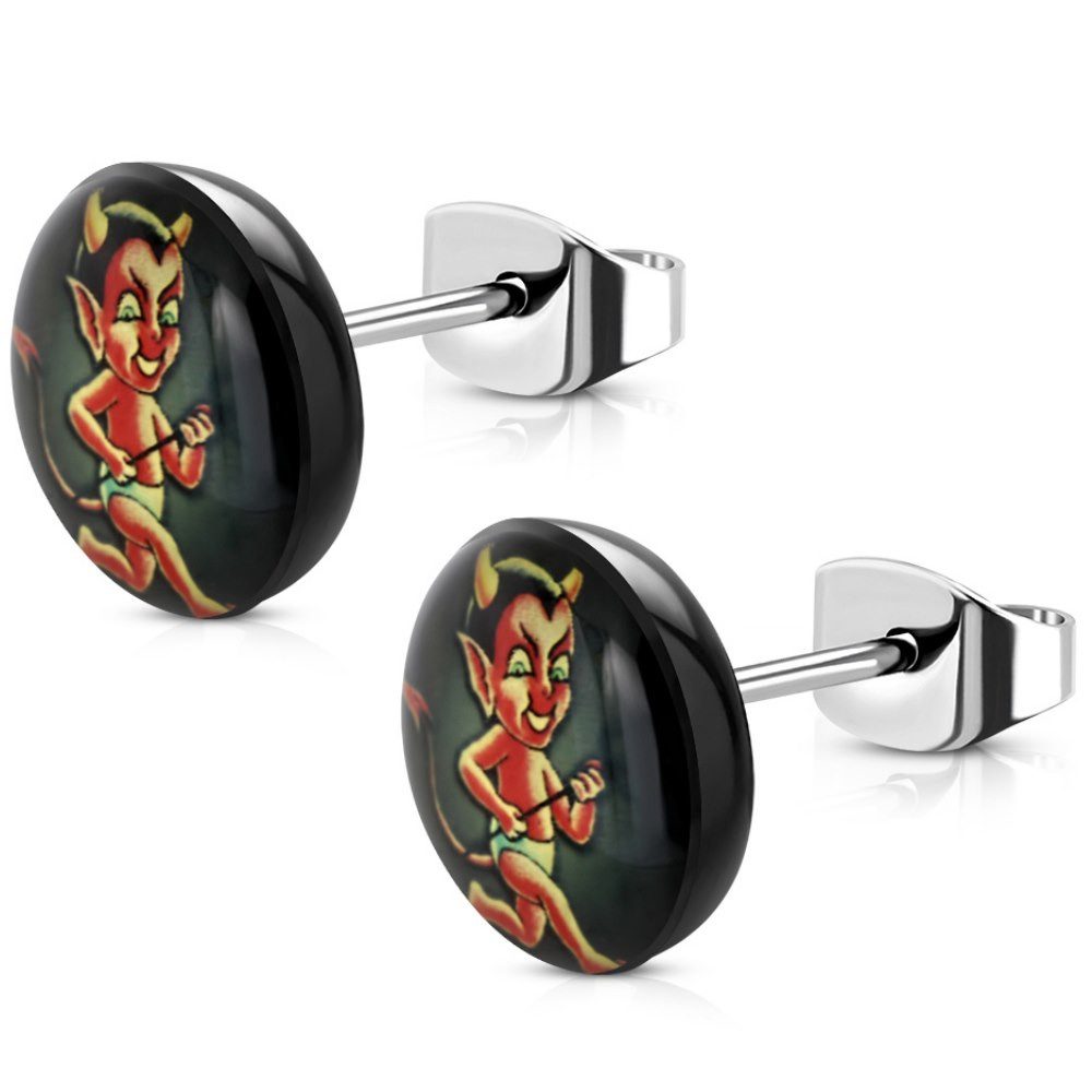 Ohrring-Set Ohrstecker rund Teufelchen Silber aus Edelstahl Unisex