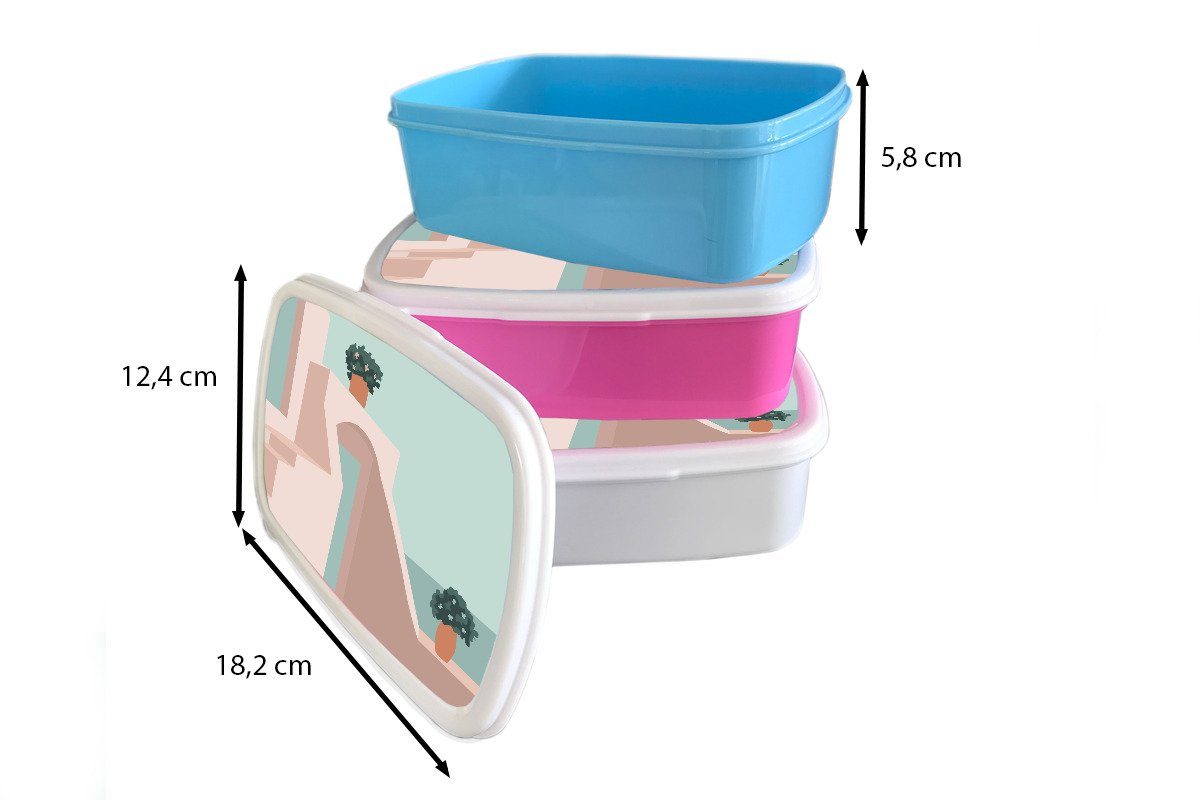 Brotdose, Mädchen (2-tlg), Sommer und Kunststoff, Abstrakt, MuchoWow und Erwachsene, weiß Kinder Lunchbox Pflanzen für Jungs für Brotbox - -