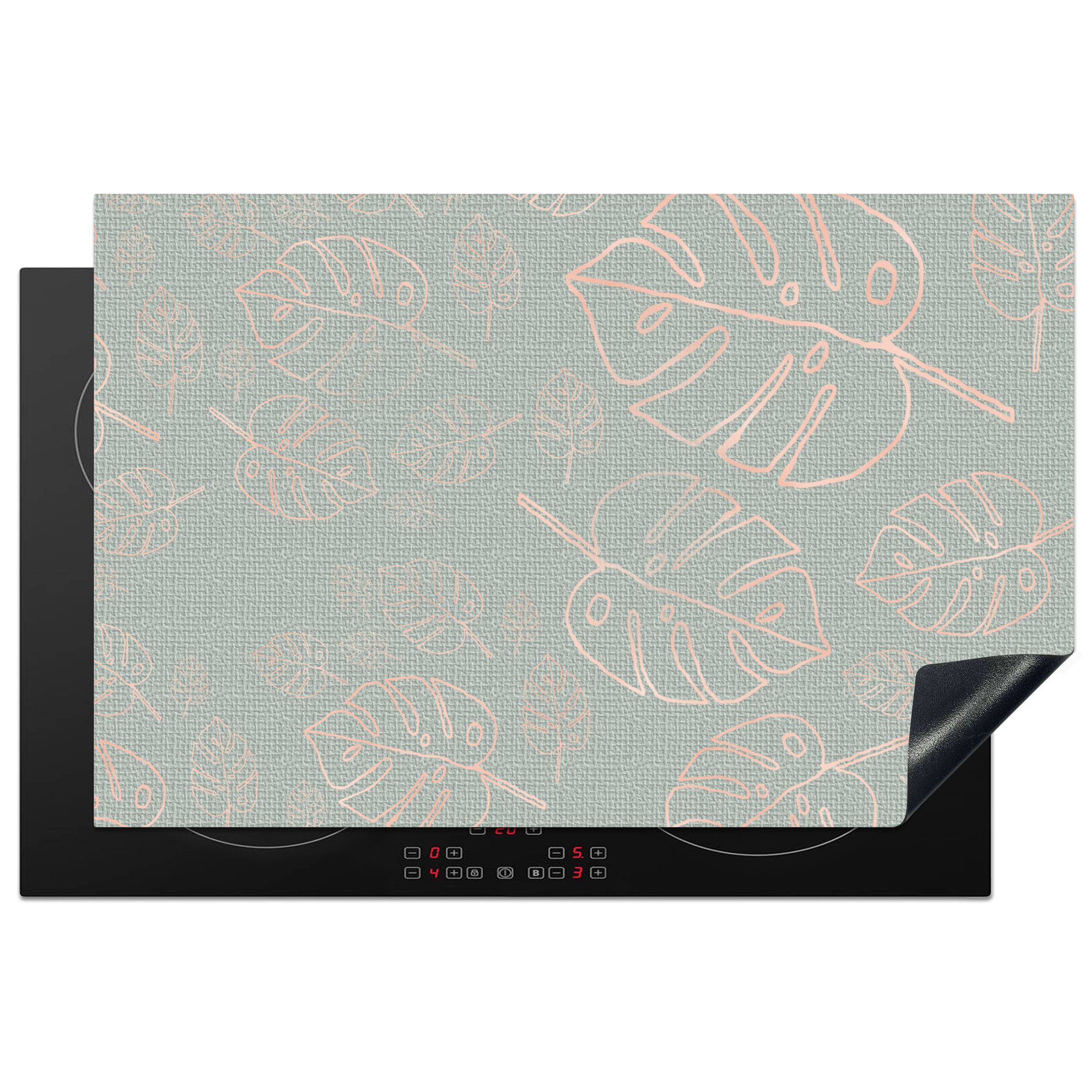 MuchoWow Herdblende-/Abdeckplatte Muster - Luxus - Blau - Rosa, Vinyl, (1 tlg), 81x52 cm, Induktionskochfeld Schutz für die küche, Ceranfeldabdeckung
