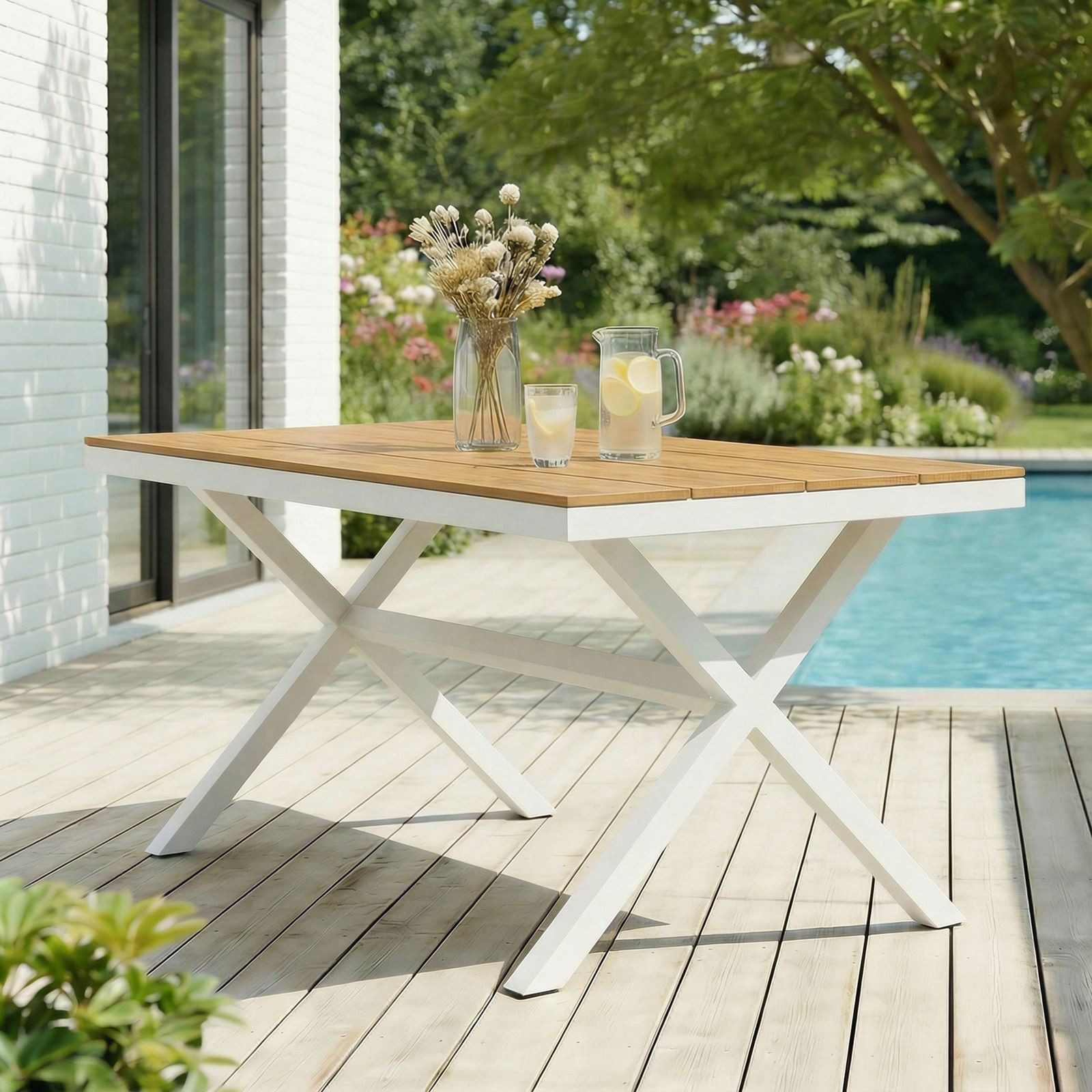 IDIMEX Gartentisch WINDY, Outdoor Tisch 150x90cm wetterfest aus Alu & WPC Holzoptik weiß/natur