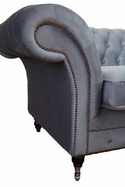JVmoebel Sessel Chesterfield Ohrensessel Hocker Sessel Couch Polster Set Grau Textil (Sessel / Hocker), Made In Europe