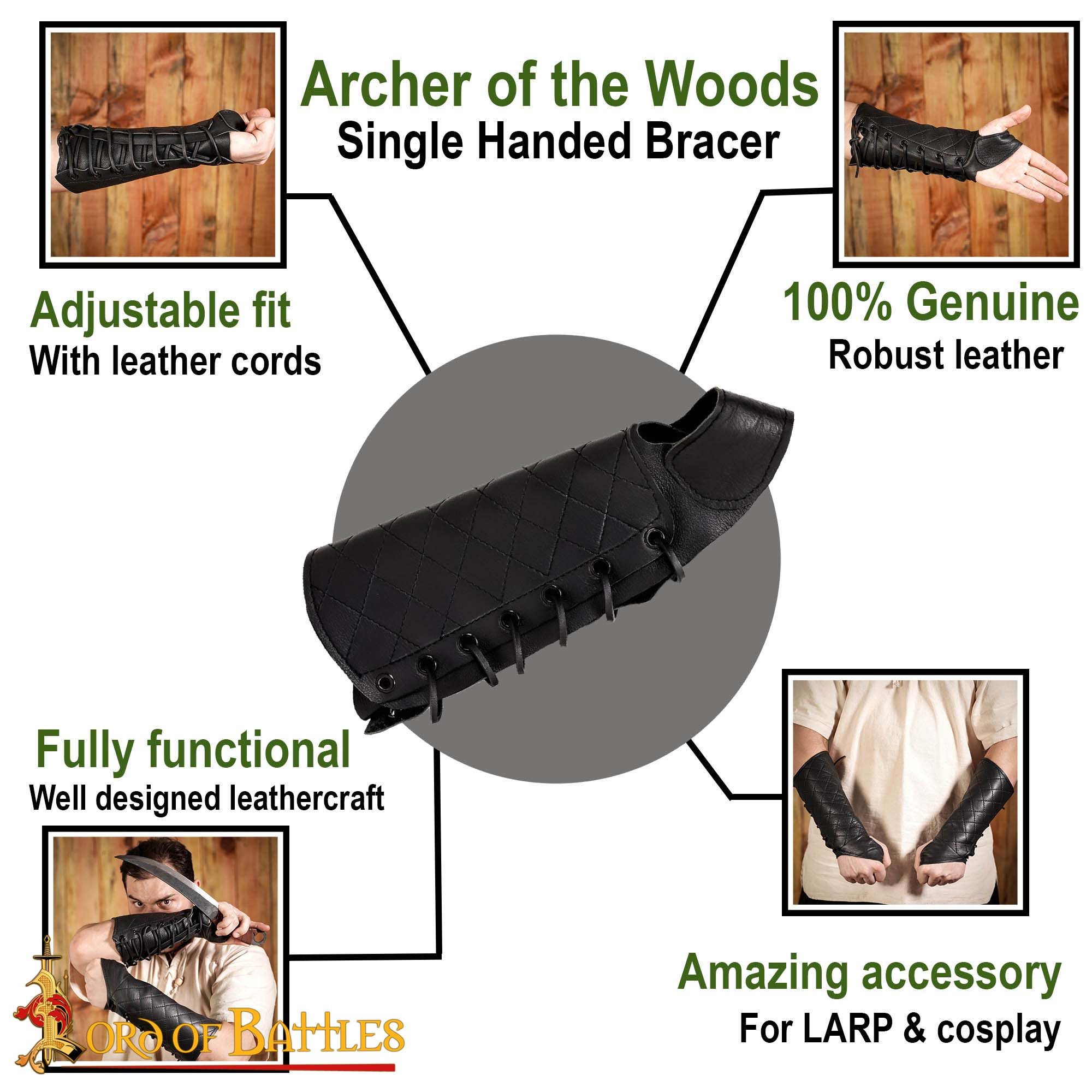 Lord Of Battles Ritter-Kostüm Mittelalterl. Armschoner f. Bogenschützen aus Leder - Schwarz, Links