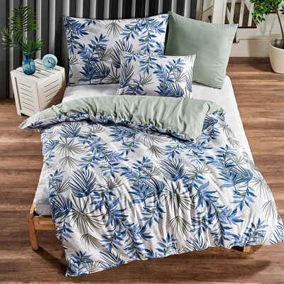 Bettwäsche »Tropical blau«, TRAUMSCHLAF, florales Design auf 100% Baumwolle