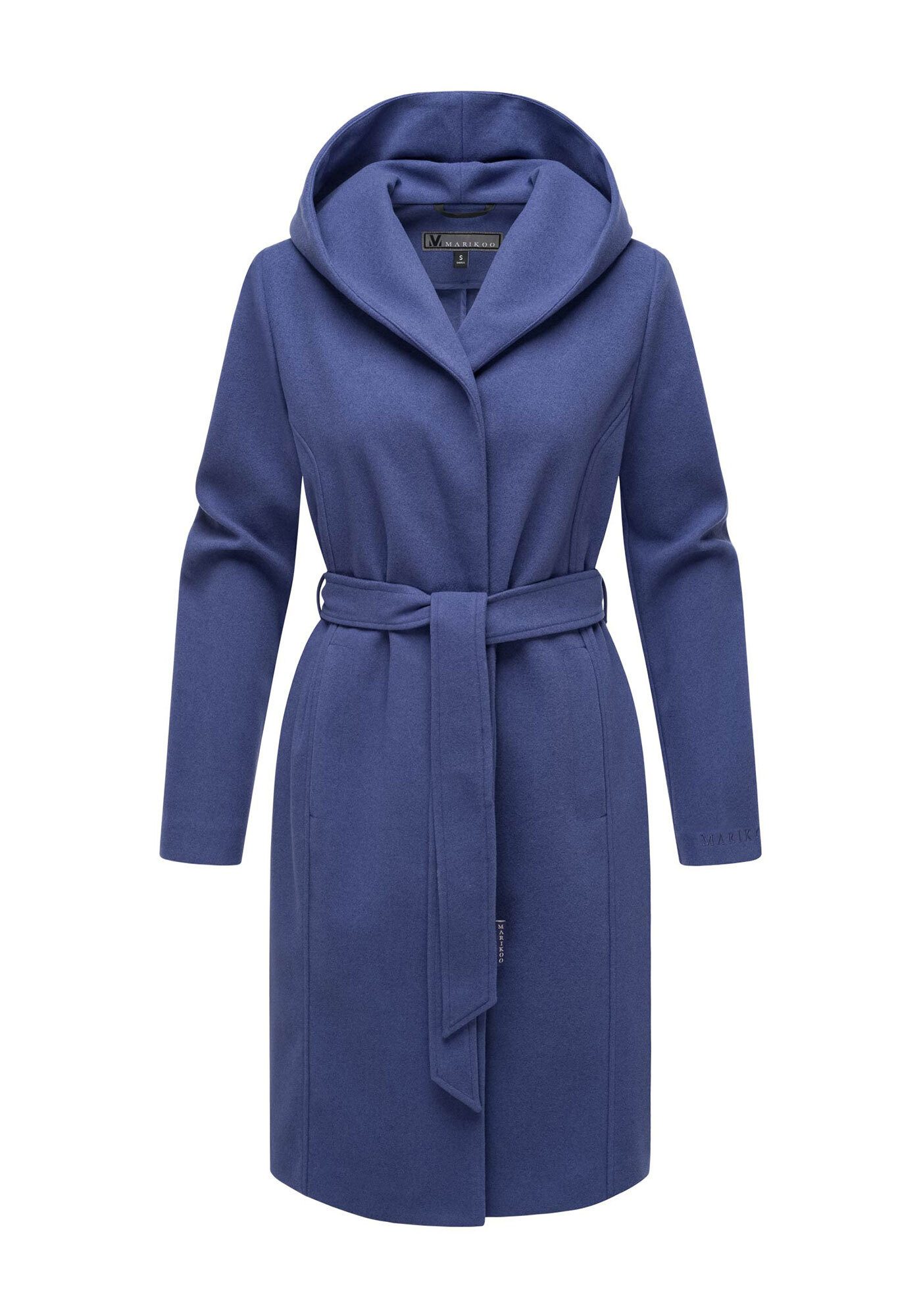 Marikoo Kurzmantel Kailii Eleganter Wickel Mantel mit Taillengürtel und Oversized Hood Kapuze