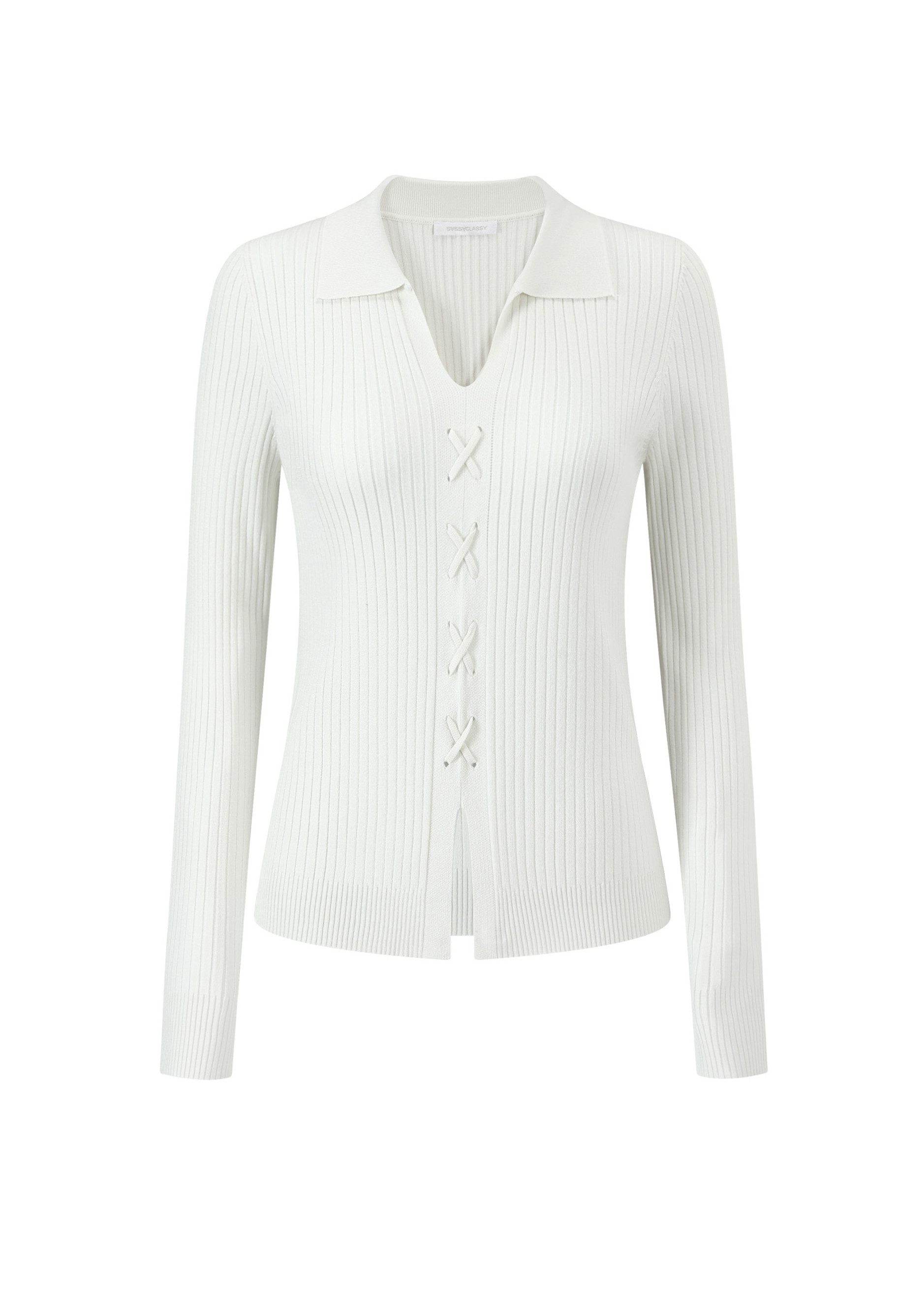 SASSYCLASSY Langarmshirt Geripptes Langarmshirt Damen mit Schnürdetail Figu günstig online kaufen