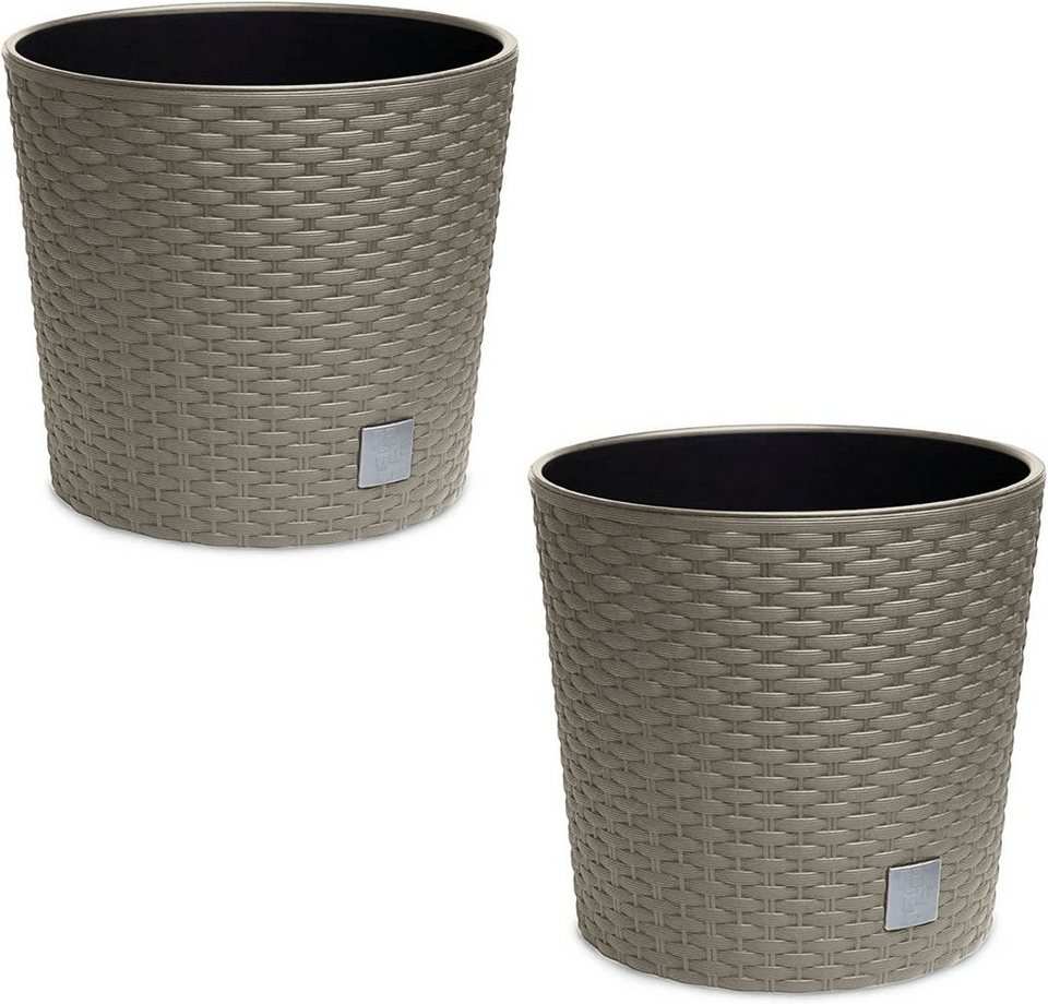 astor24 Blumentopf 2x Blumentopf Rattan Blumenkübel Pflanzentopf  (Blumentopf Garten Balkon Blumen Topf Kräutertopf, 2 Blumentöpfe),  Durchmesser 20 cm - 2 Blumentöpfe - hochwertig verarbeitet - mit  Wasserüberlauf - fertig montiert