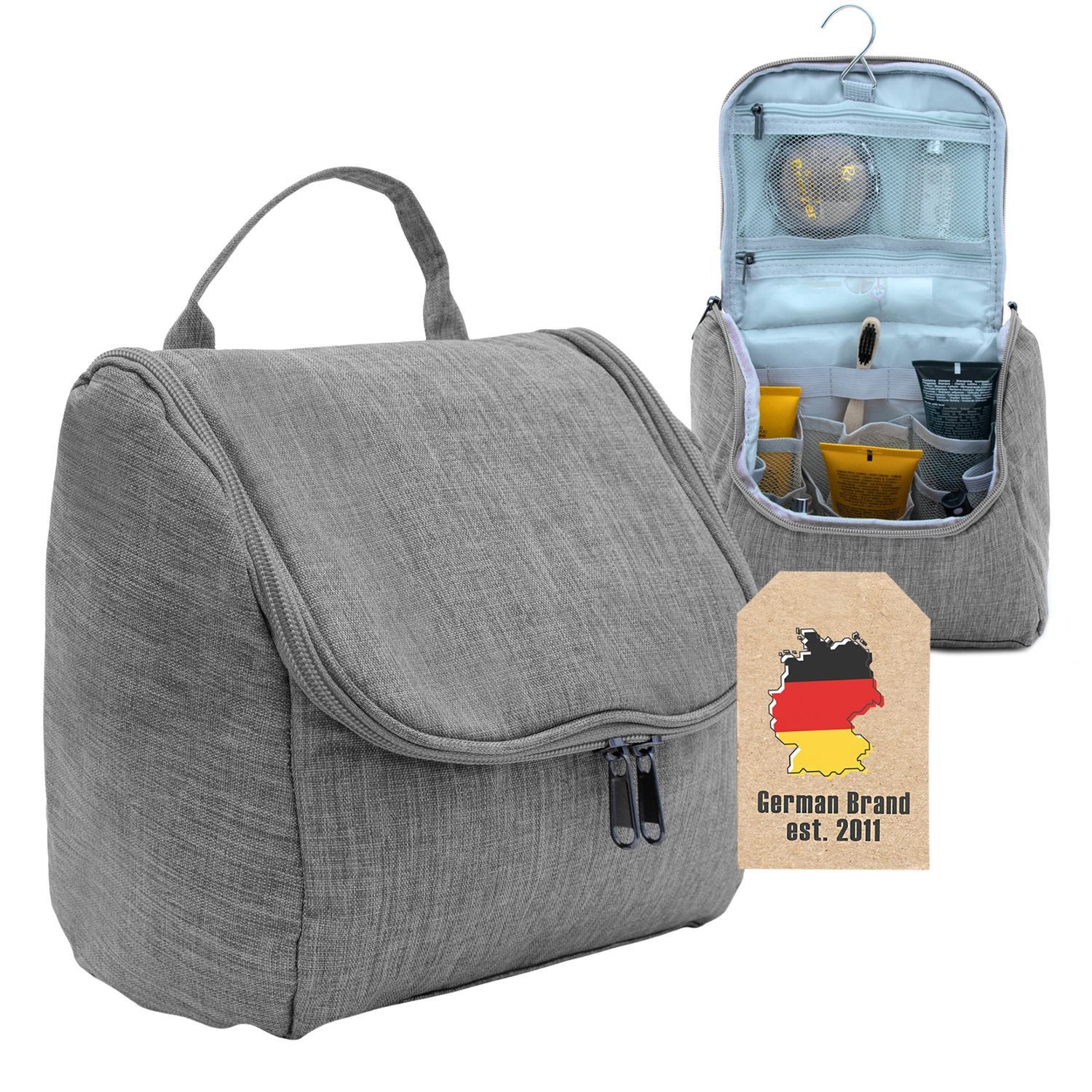 Intirilife Kosmetiktasche (Kosmetik Reisetasche in GRAU), Kosmetiktasche Kulturbeutel mit Tragegriff und Reißverschluss