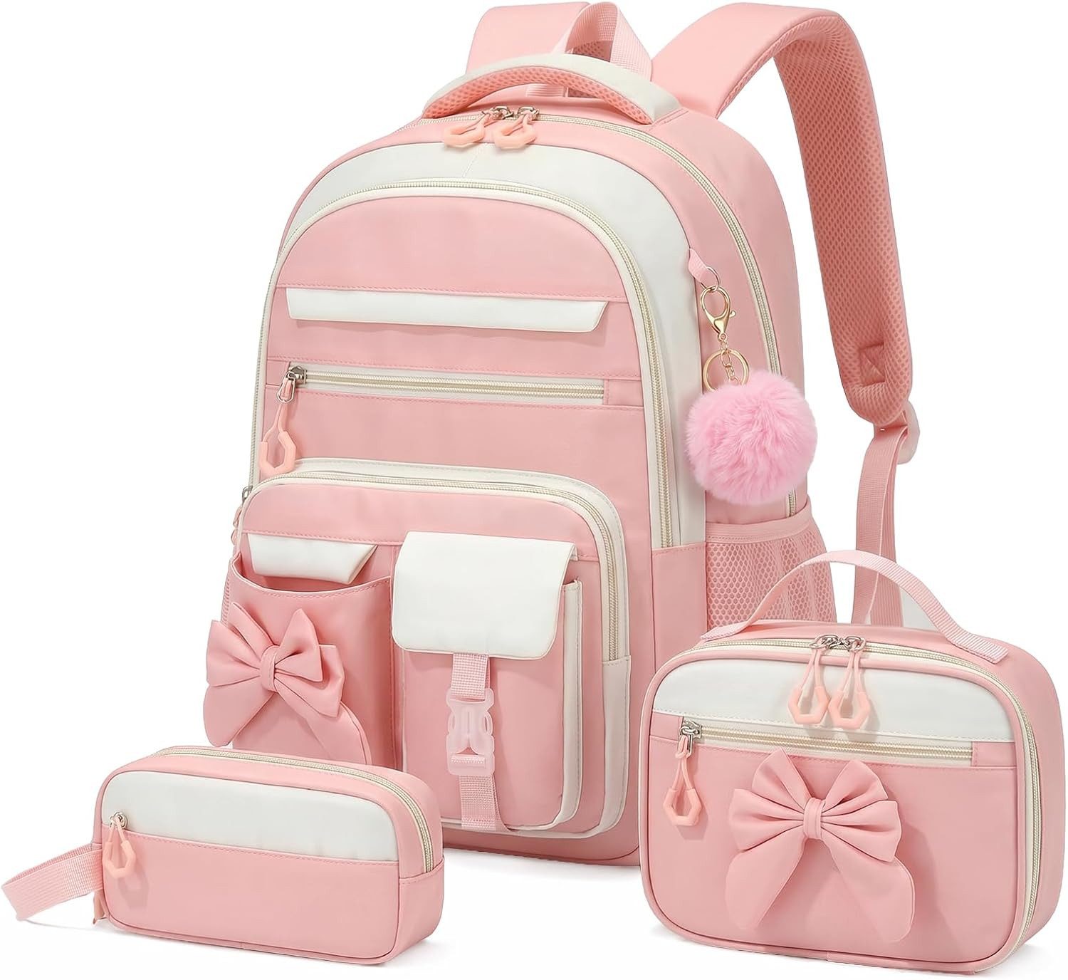 nsihing Schulrucksack Schülerrucksack/Kinderrucksack Mädchen 3 Teilig 3. - 7. Klassensihing (3-tlg), mit Lunchtasche Federmappe für Schule Reisen, 24L
