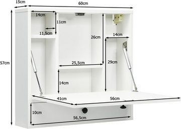 KOMFOTTEU Klapptisch Wandklapptisch, mit Ablagefächern & Schublade, 60x15x57 cm