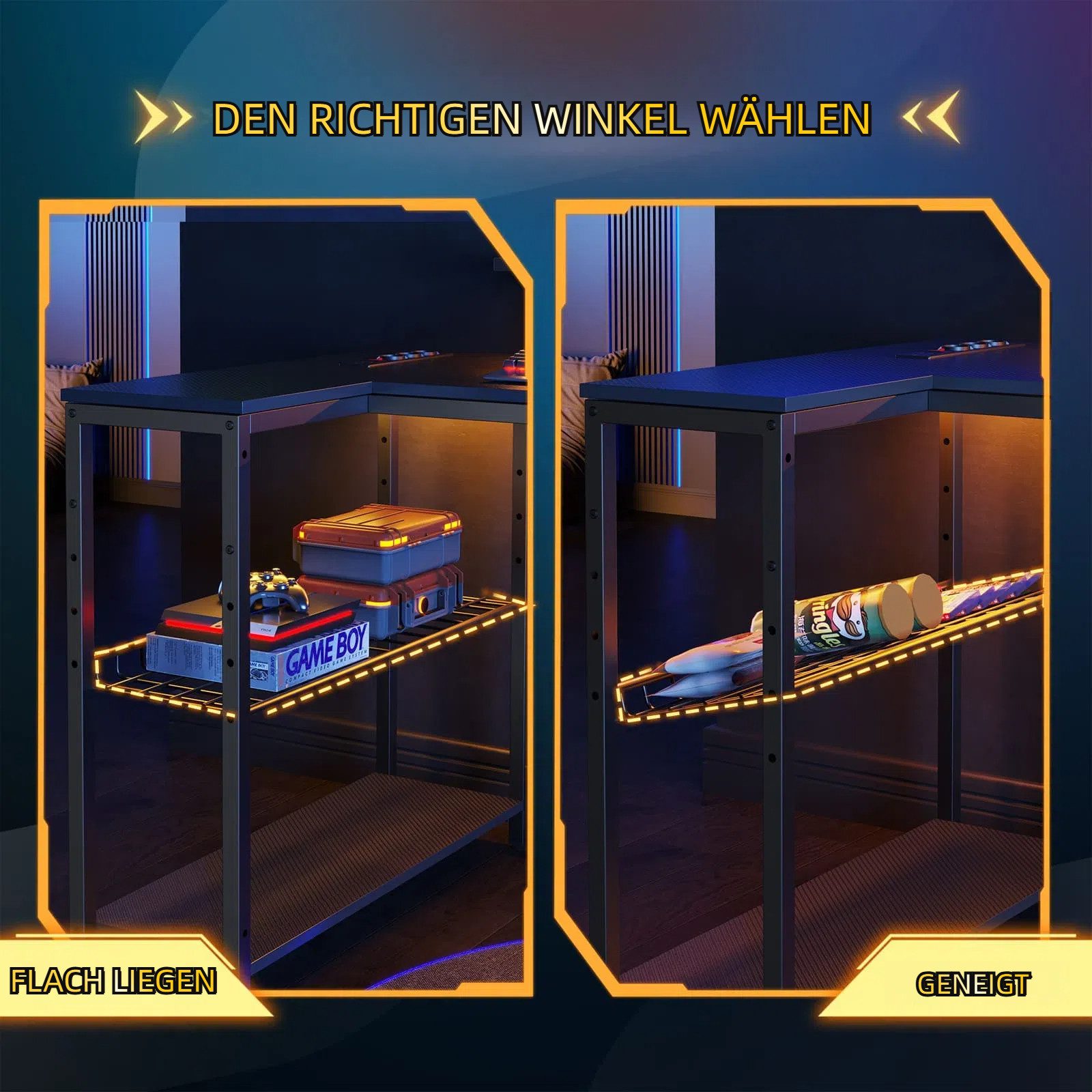 Bestier Gamingtisch Gaming-Schreibtisch L-Form mit LED, 106/133/147 × 50 cm günstig online kaufen