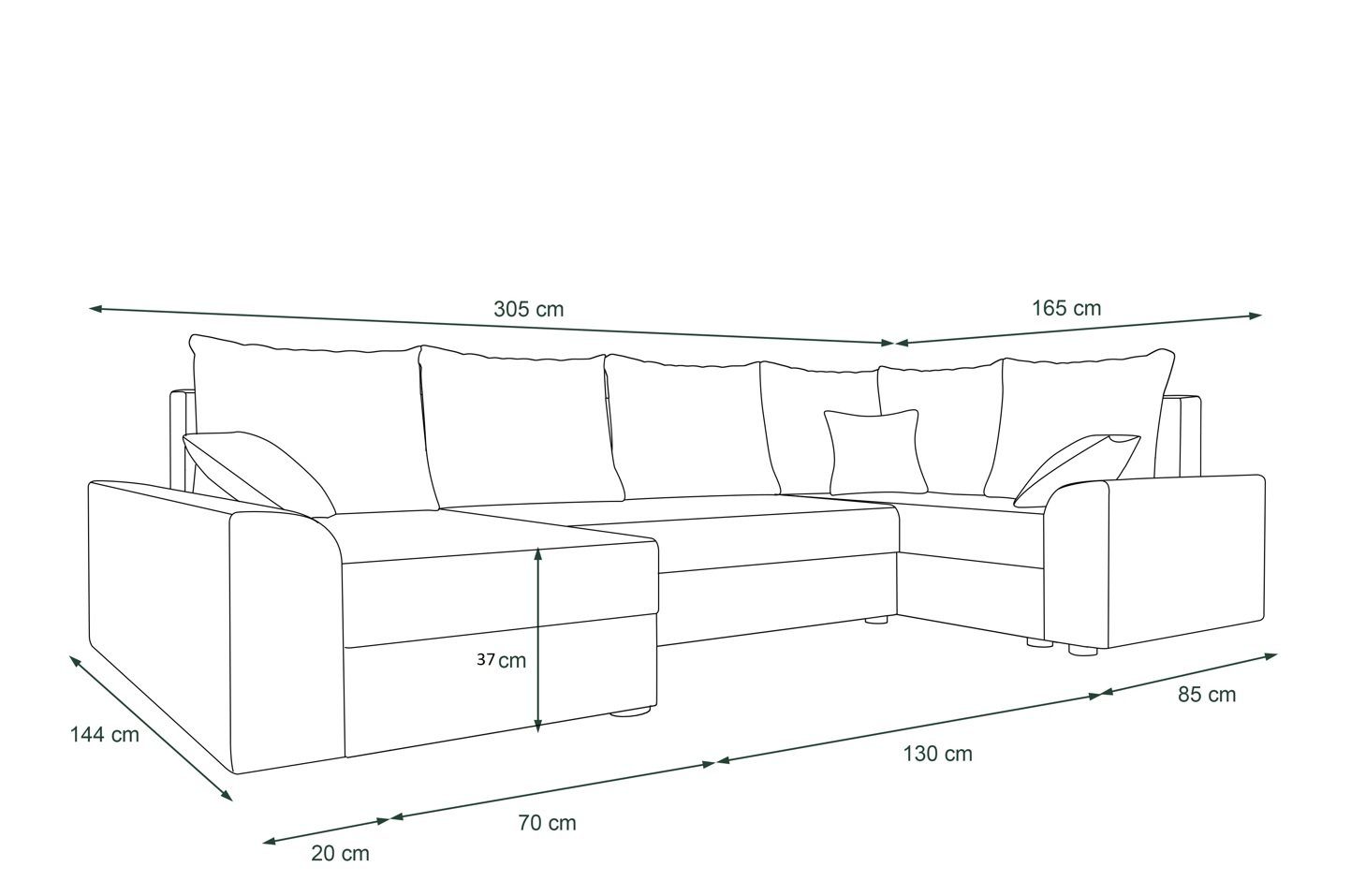 Design mit Modern Bailey, Bettfunktion, U-Form, Wohnlandschaft Bettkasten, Sitzkomfort, Eckcouch, Stylefy mit Sofa,