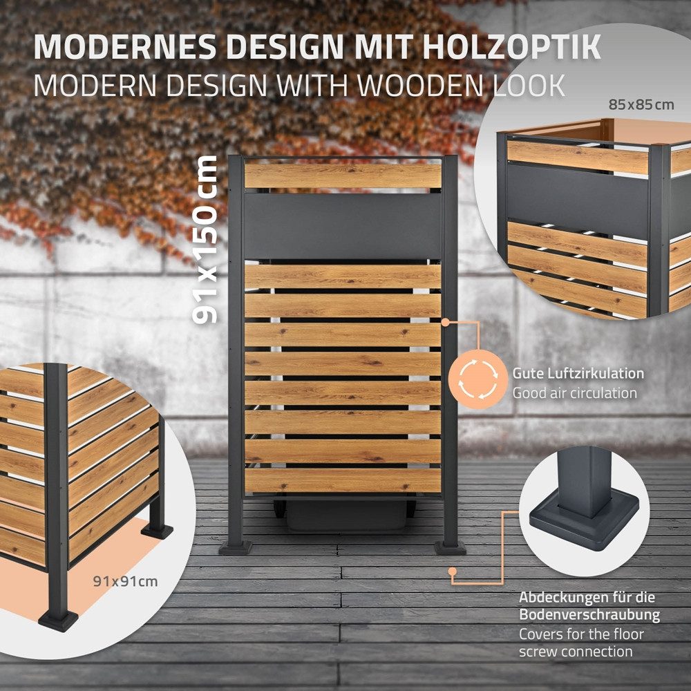 ML-DESIGN Mülltonnenbox Müllbox aus Stahl wetterfeste Mülltonnen Verkleidung Mülltonnengarage, Mülltonnenzaun Mülltonnenabtrennung mit 1 Zaunelement, erweiterbar