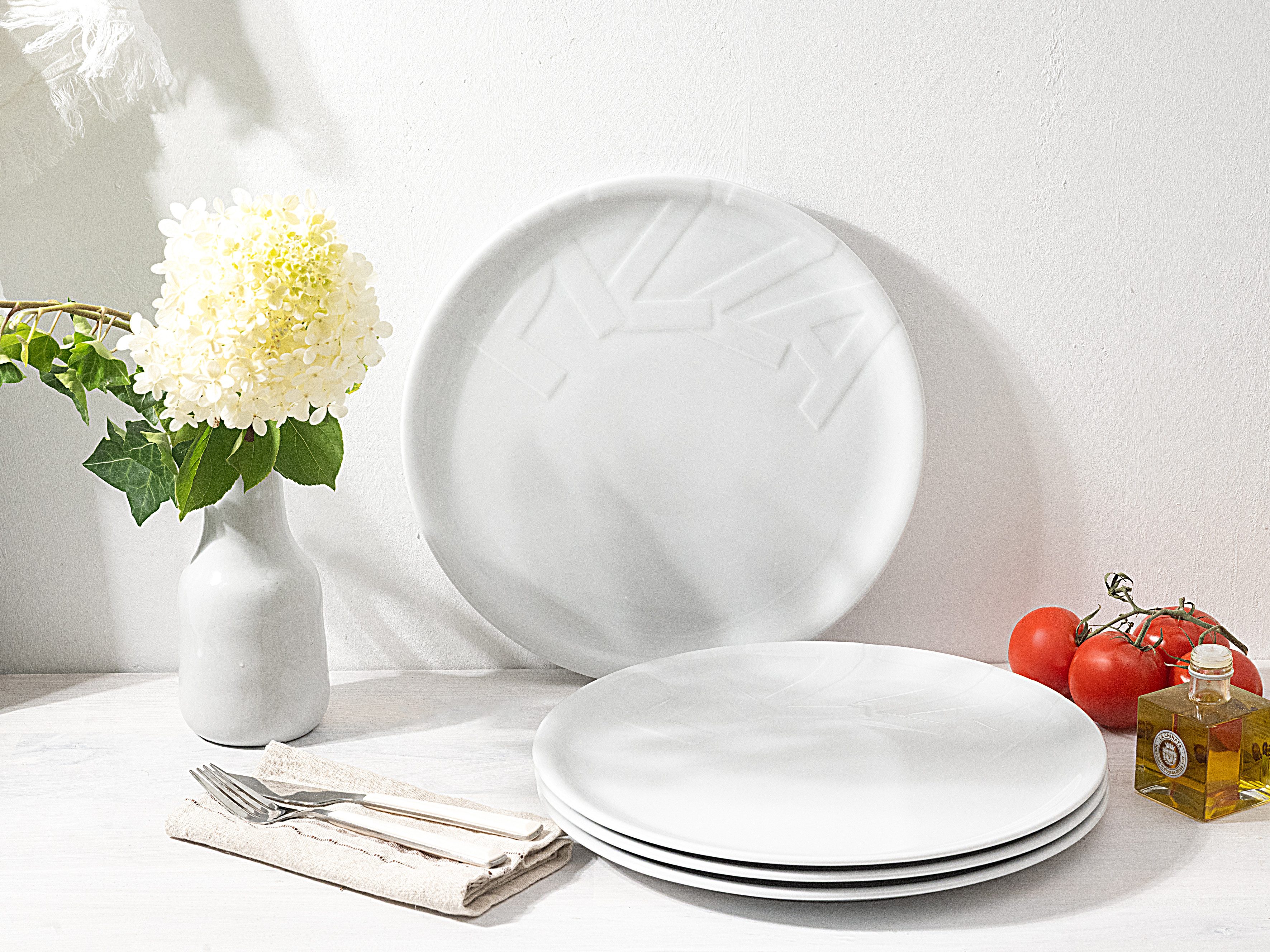 CreaTable Pizzateller Essteller, (4 St), Teller Set für 4 Personen, weiß, Porzellan