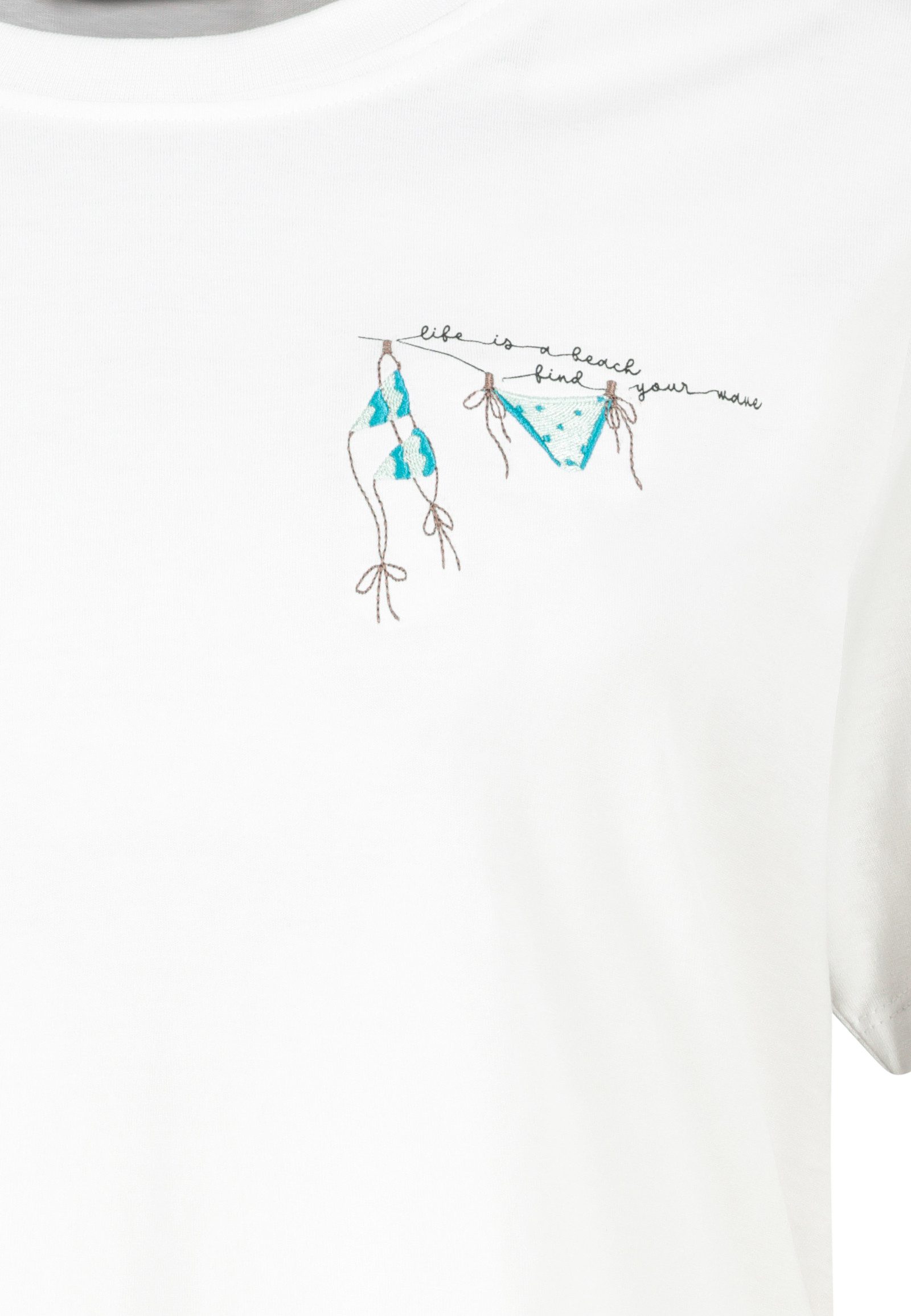 Eight2Nine T-Shirt Damen T-Shirt mit Stickereien und Prints Baumwollshirt, Kombination aus Print & Stickerei