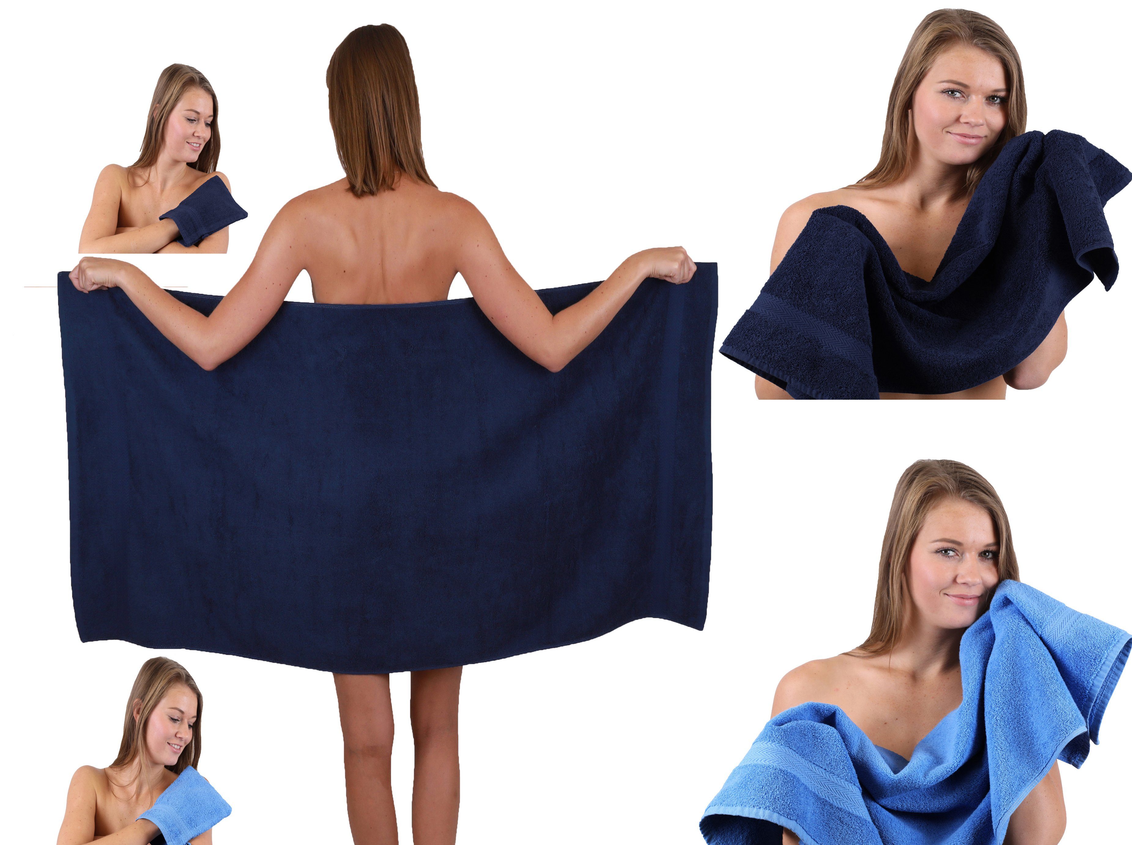 5 2 Handtuch 100% dunkelblau-hellblau Set Baumwolle Duschtuch Baumwolle Single Handtuch TLG. 2 100% Waschhandschuhe, 1 Handtücher Betz Pack Set