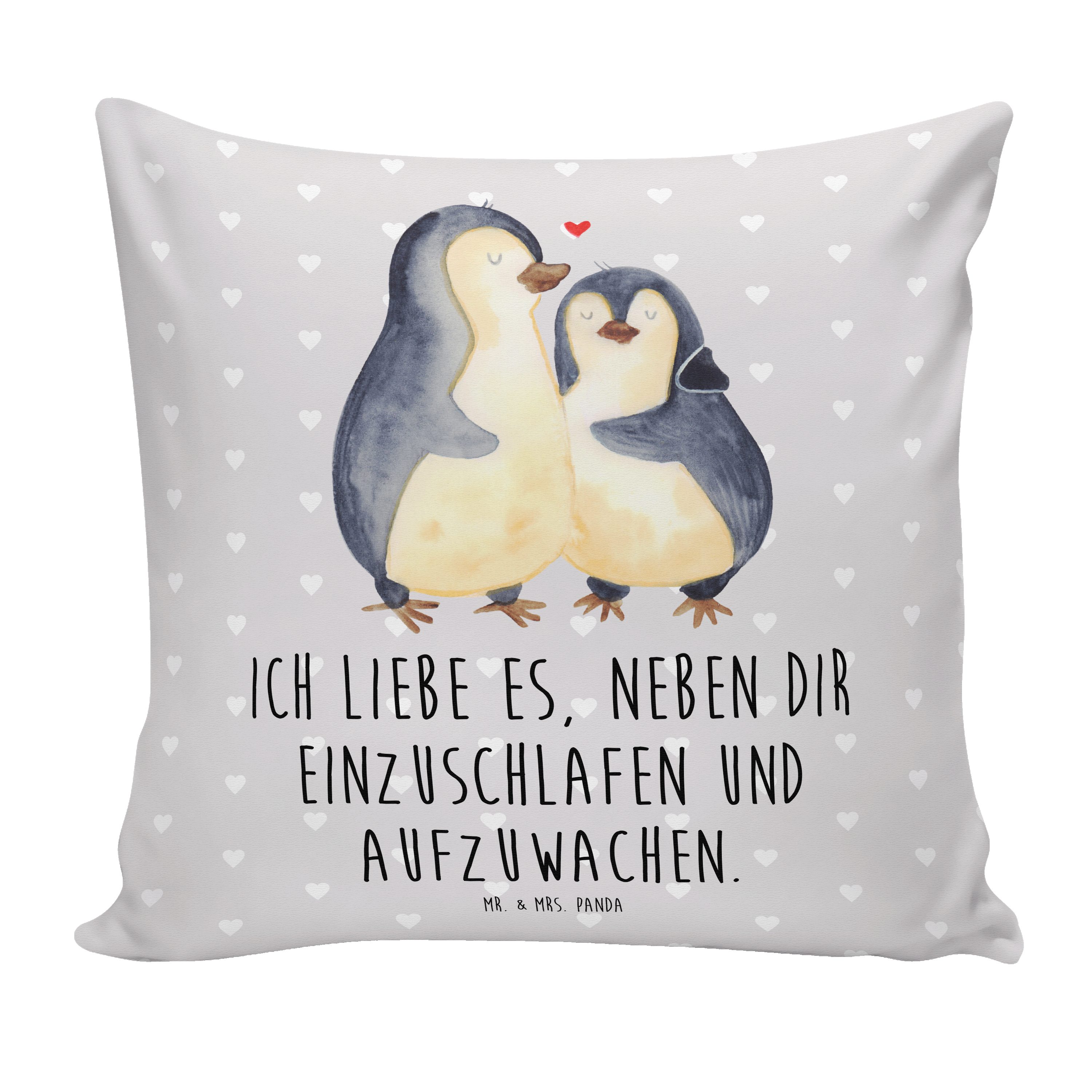 Panda - Mr. Sofakis Mrs. Pinguine & Geschenk, Einschlafen Grau Pastell Valentinstag, - Dekokissen