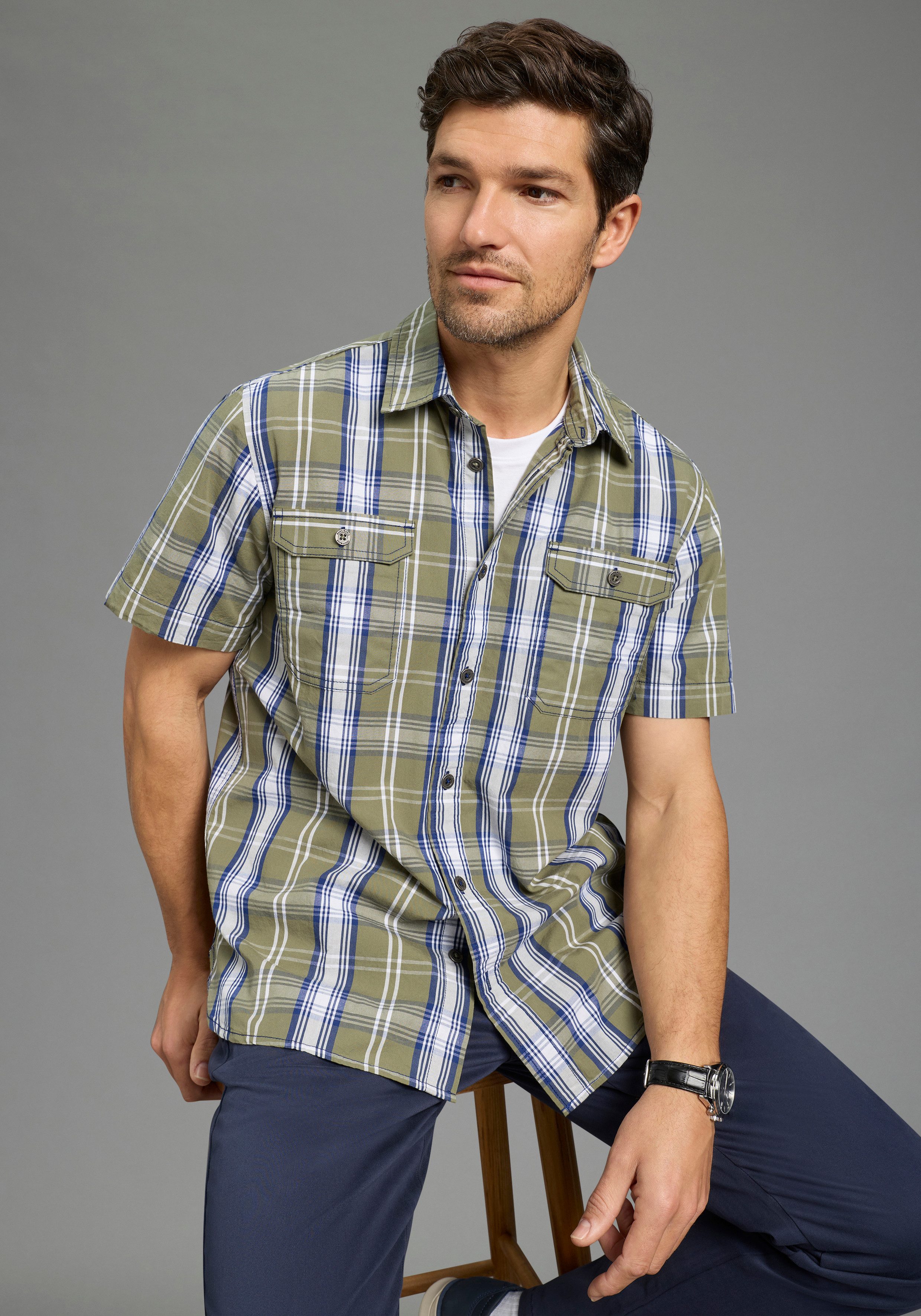 Man's World Karohemd Kurzarm, für Casualmode, Basic, Frühling und Sommer, aus Baumwolle. € 24,99, (€ 24,99 pro 1 Stk).