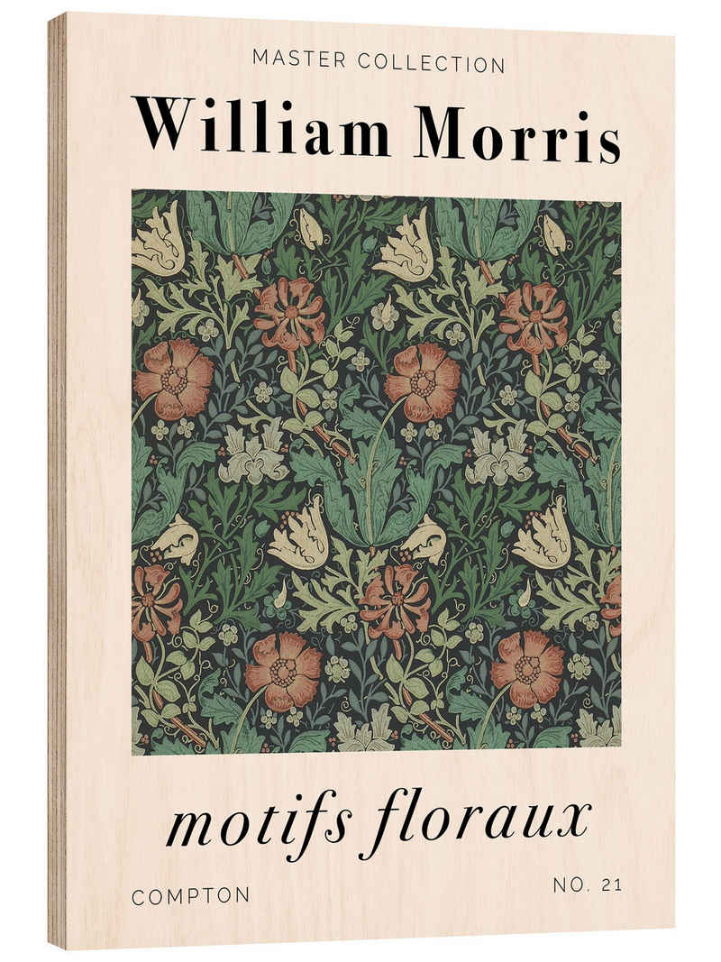 Posterlounge Holzbild William Morris, Motifs Floraux - Compton, Schlafzimmer Boho Malerei