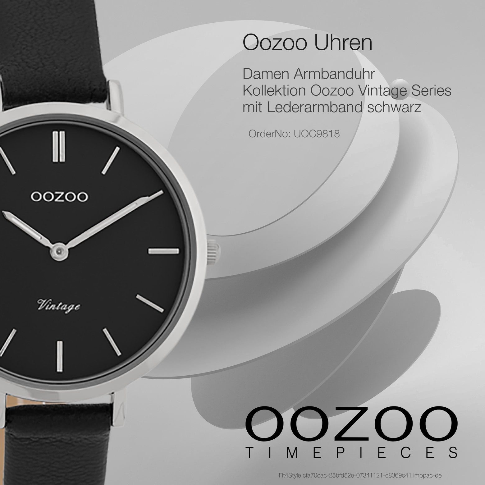 (ca. Fashion-Style OOZOO Quarzuhr Damen 34mm) schwarz, Oozoo Armbanduhr mittel Damenuhr rund, Lederarmband,
