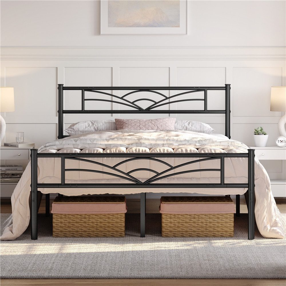 Yaheetech Bettgestell Metallbett, Bettrahmen mit Kopfteil, Doppel/Einzelbett 90x190/90x200/140x200cm