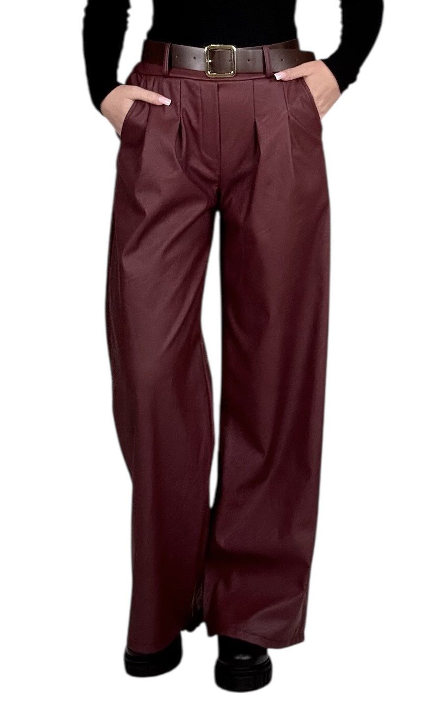 Mississhop Lederimitathose Damen Hose aus Kunstleder mit Gürtel M.403 Gr.36-38