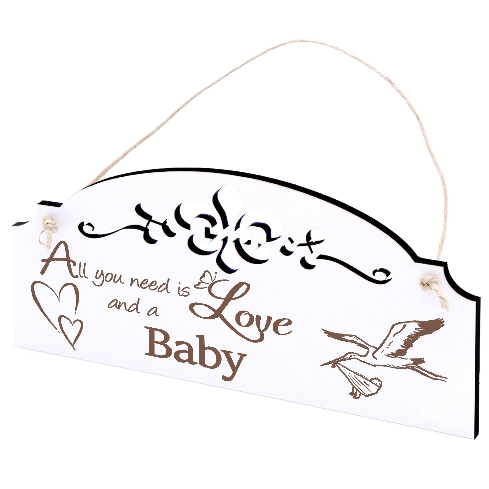 Dekolando Hängedekoration Storch mit Baby Deko 20x10cm All you need is Love