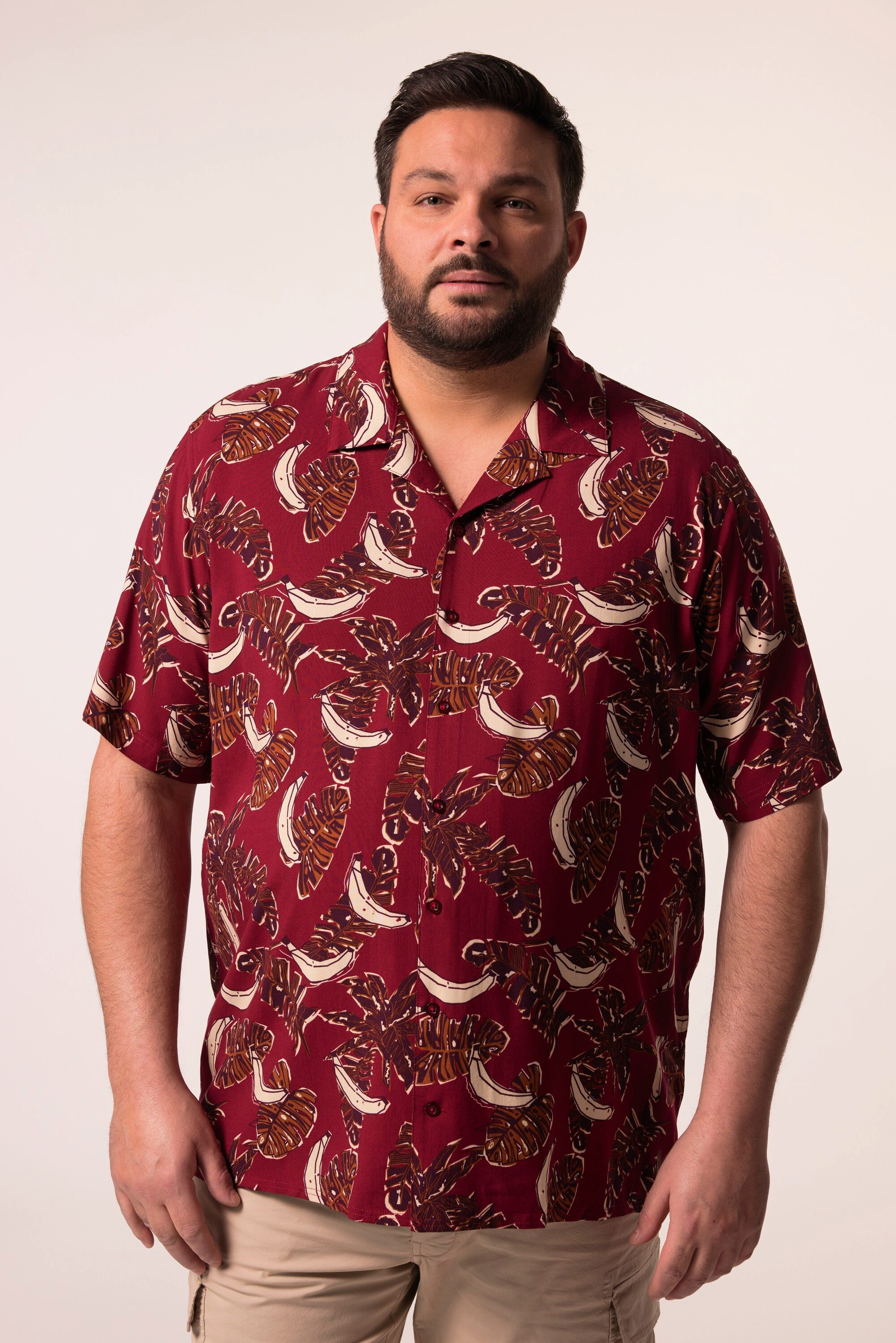 Men Plus Kurzarmhemd Viskose-Hemd Halbarm Cubakragen Cuba Fit